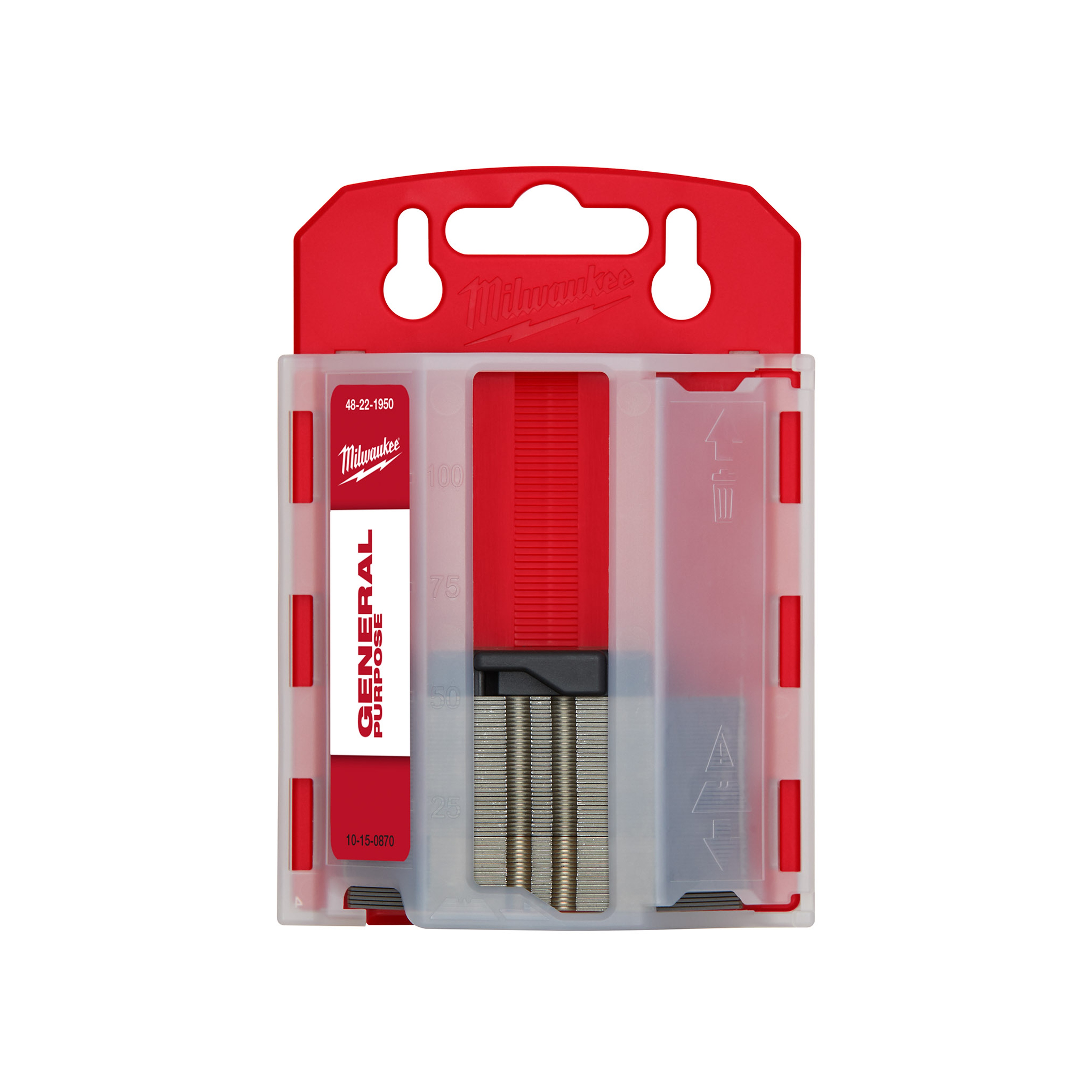 Milwaukee&reg; 48-22-1950 50-Piece General Purpose Utility Blade With Dispenser, Micro Carbide Metal, Sharp Point/Straight Edge, 2-3/8 in L x 3/4 in W Blade, Compatible With: Milwaukee&reg; Most Standard Utility Knives, 0.025 in THK