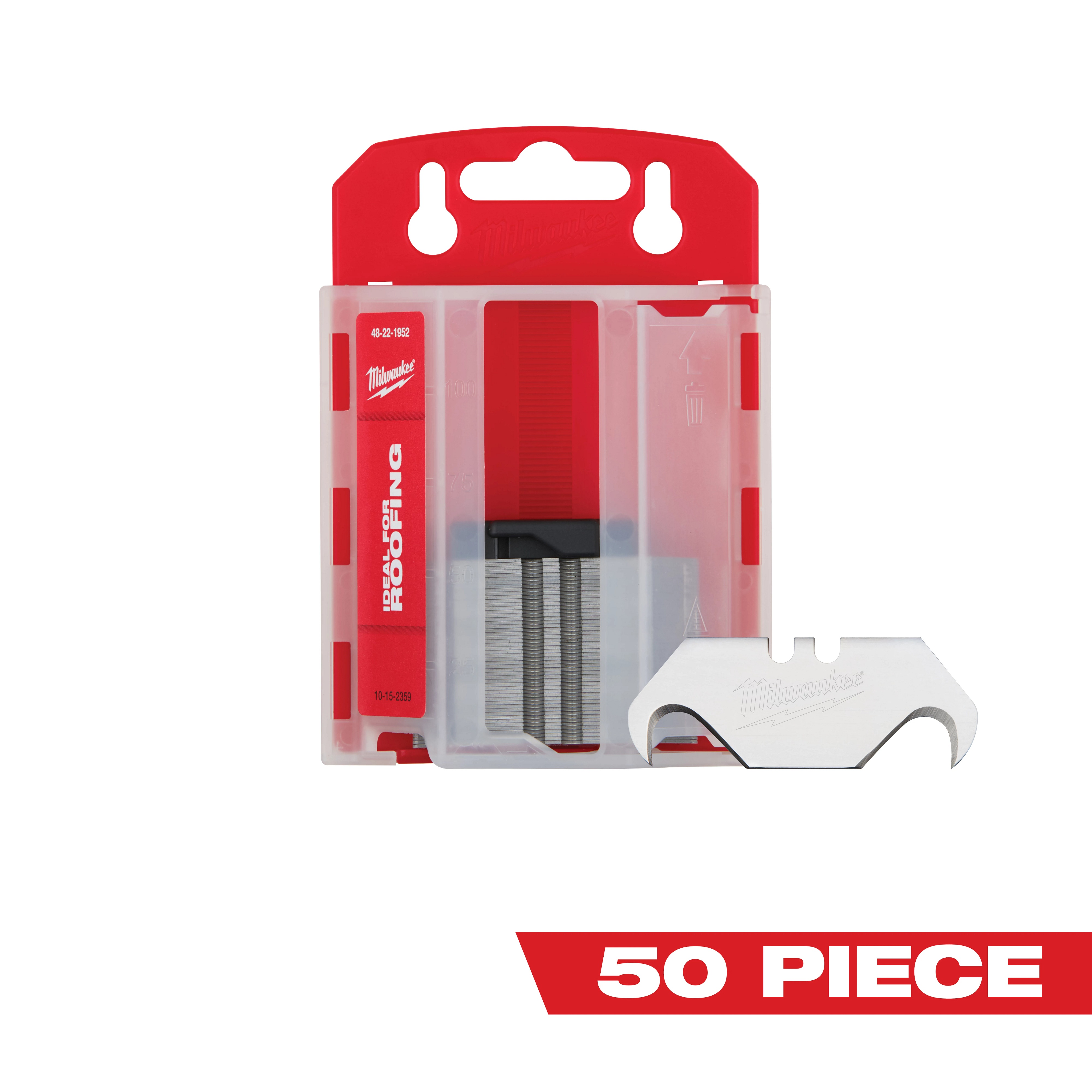 Milwaukee&reg; 48-22-1952 50-Piece Double Ended Utility Knife Blade With Dispenser, Micro Carbide Metal, Hook, Sharp Point, 1-7/8 in L x 3/4 in W Blade, Compatible With: Milwaukee&reg; Most Standard Utility Knives, 0.025 in THK