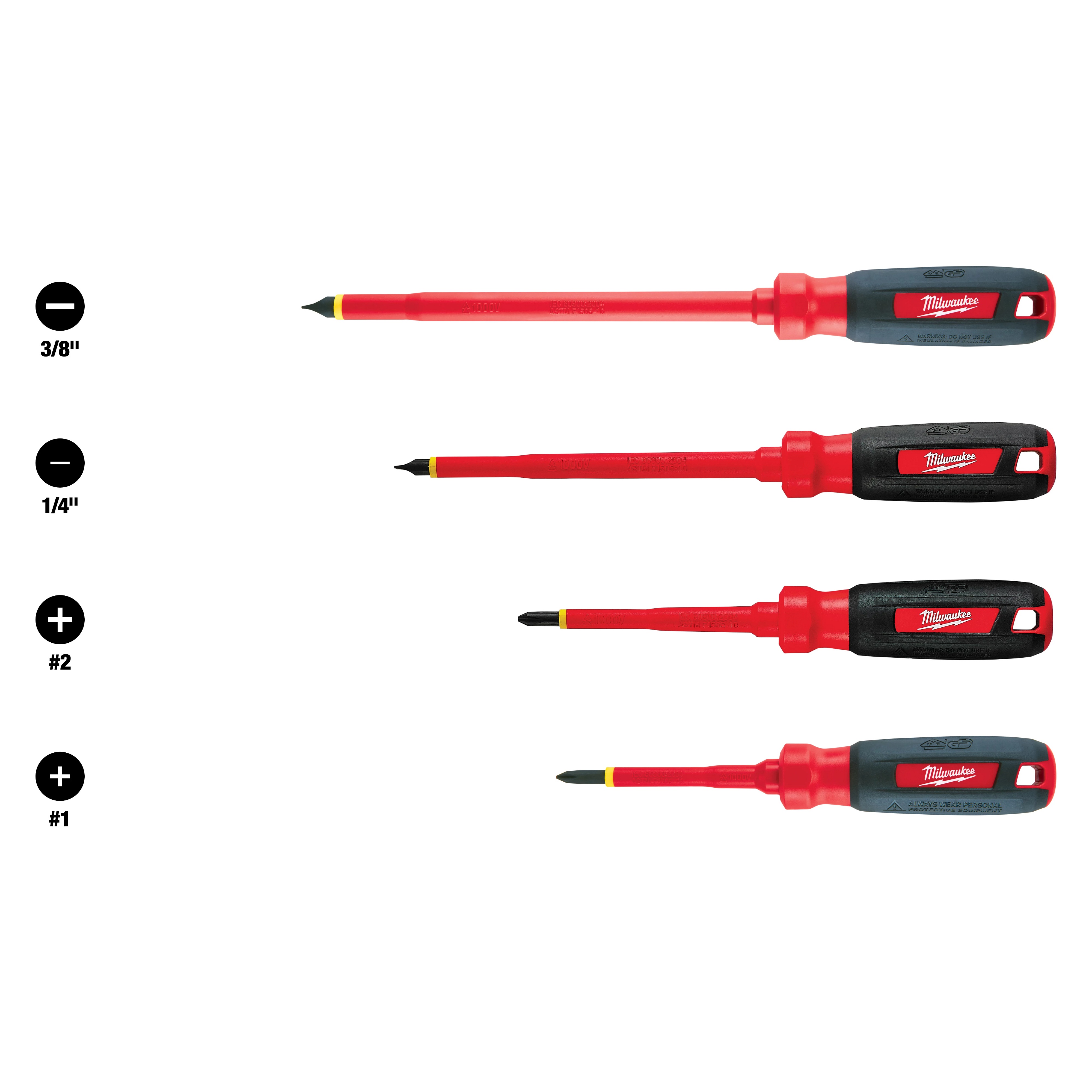 Milwaukee&reg; 48-22-2204 Screwdriver Set, 4 Pieces, Polycarbonate Handle/Steel Shank