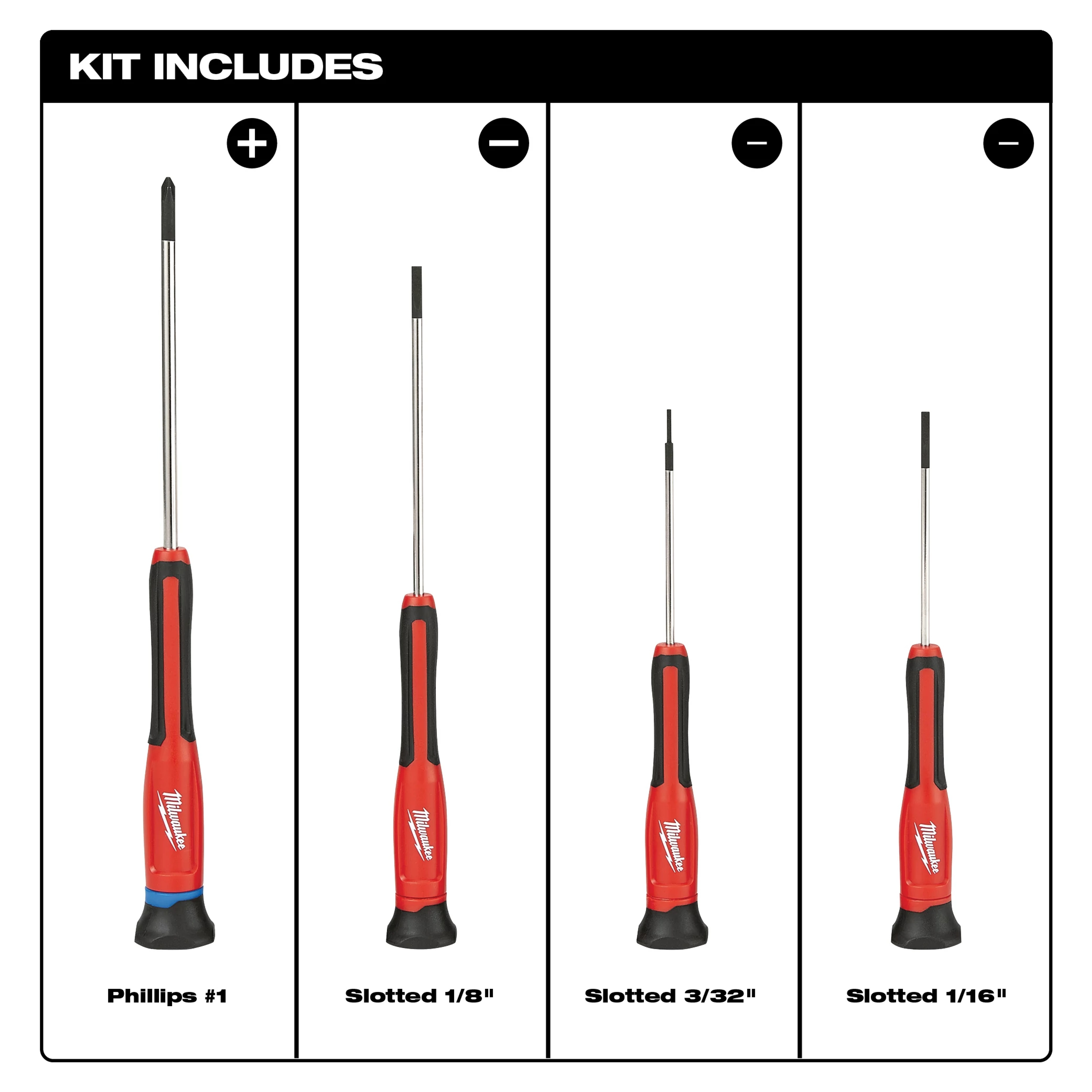 Milwaukee&reg; 48-22-2604 Screwdriver Set, 4 Pieces, Steel, Polished Chrome