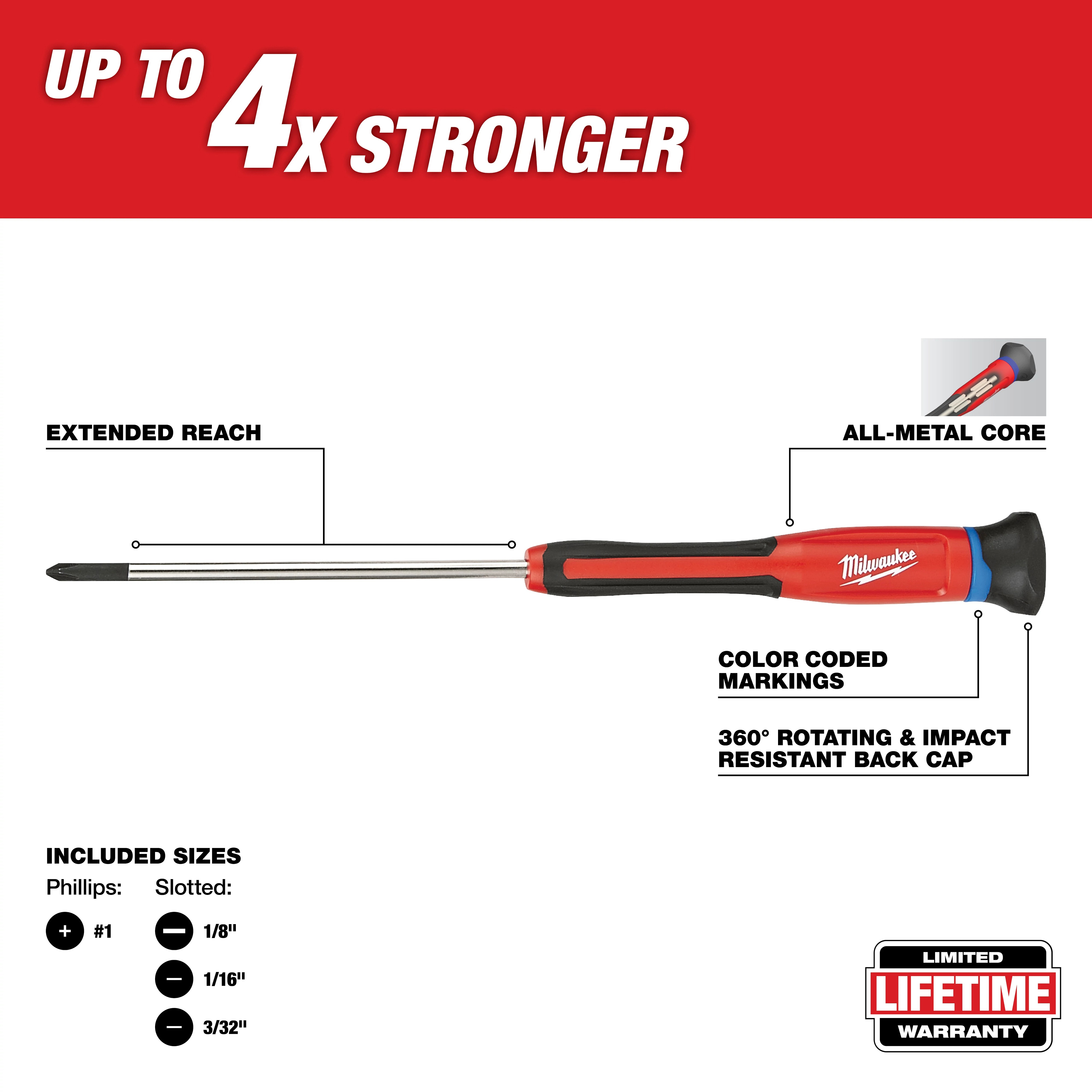 Milwaukee&reg; 48-22-2604 Screwdriver Set, 4 Pieces, Steel, Polished Chrome