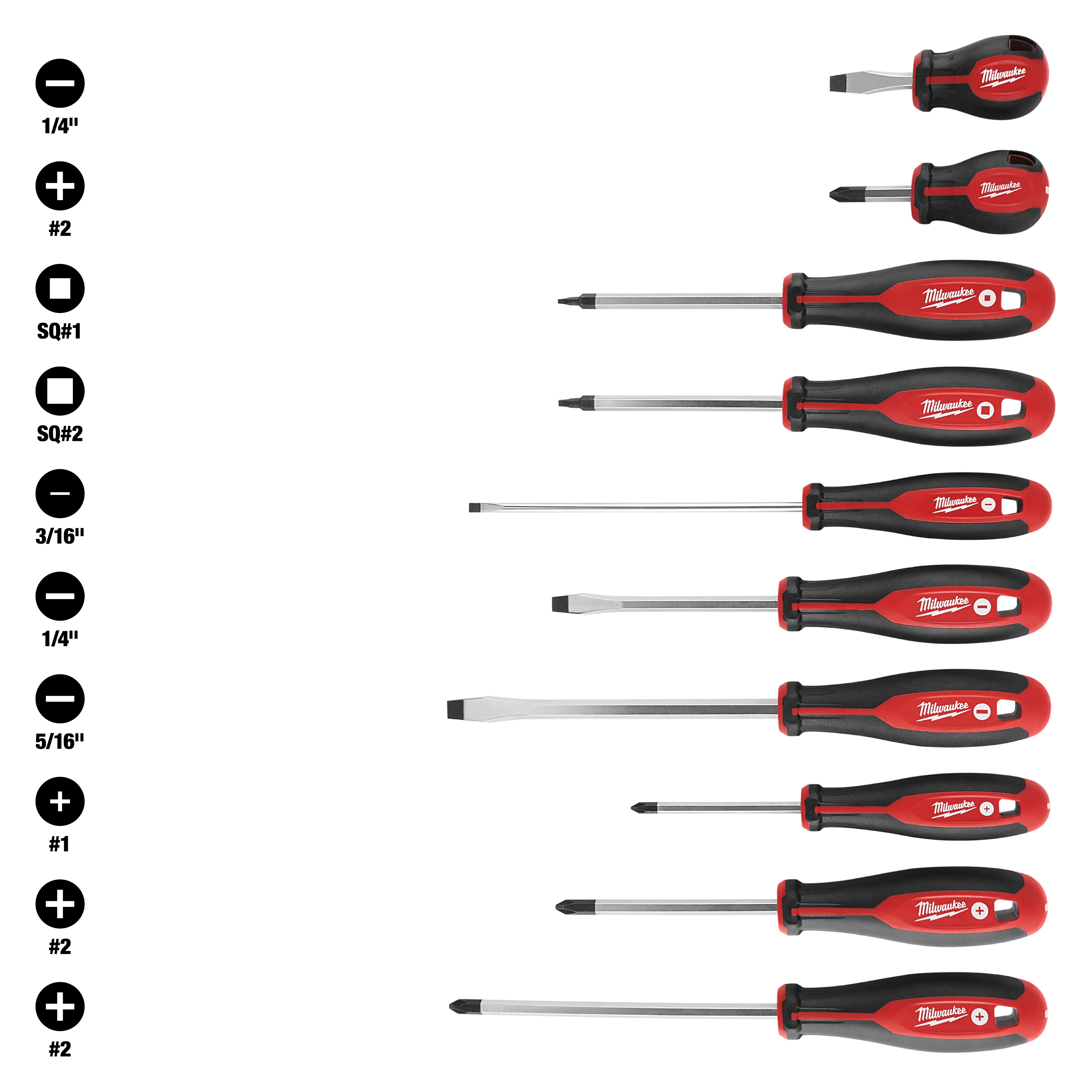Milwaukee&reg; 48-22-2710 Demolition Screwdriver Set, 10 Pieces, Forged Steel/Plastic/Rubber