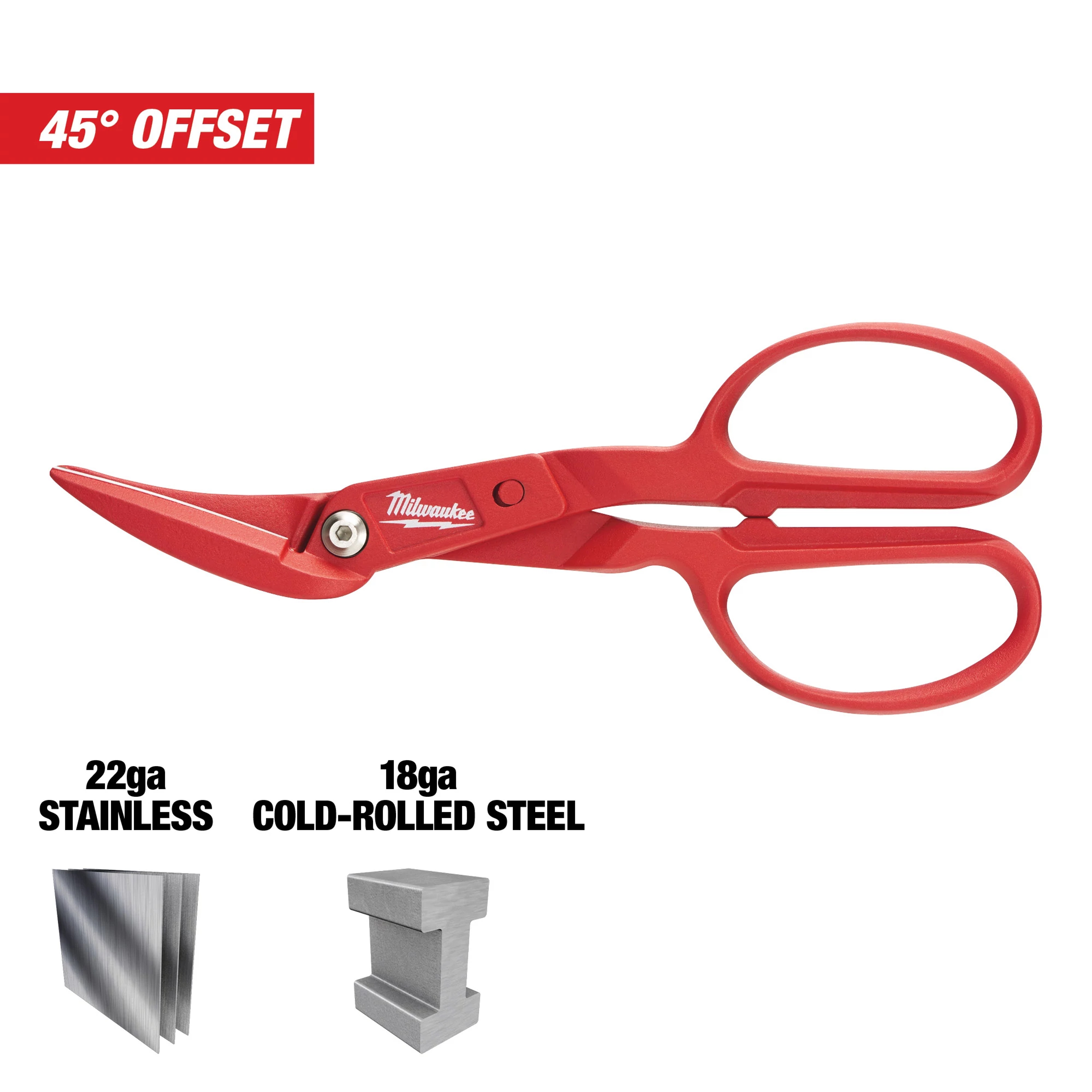 Milwaukee&reg; 48-22-4005 Compound Tinner Snip, 16 ga Cold Rolled Steel, 18 ga Stainless Steel Cutting, 2 in L of Cut, Offset Snip, Forged Alloy Steel Blade, Steel Handle