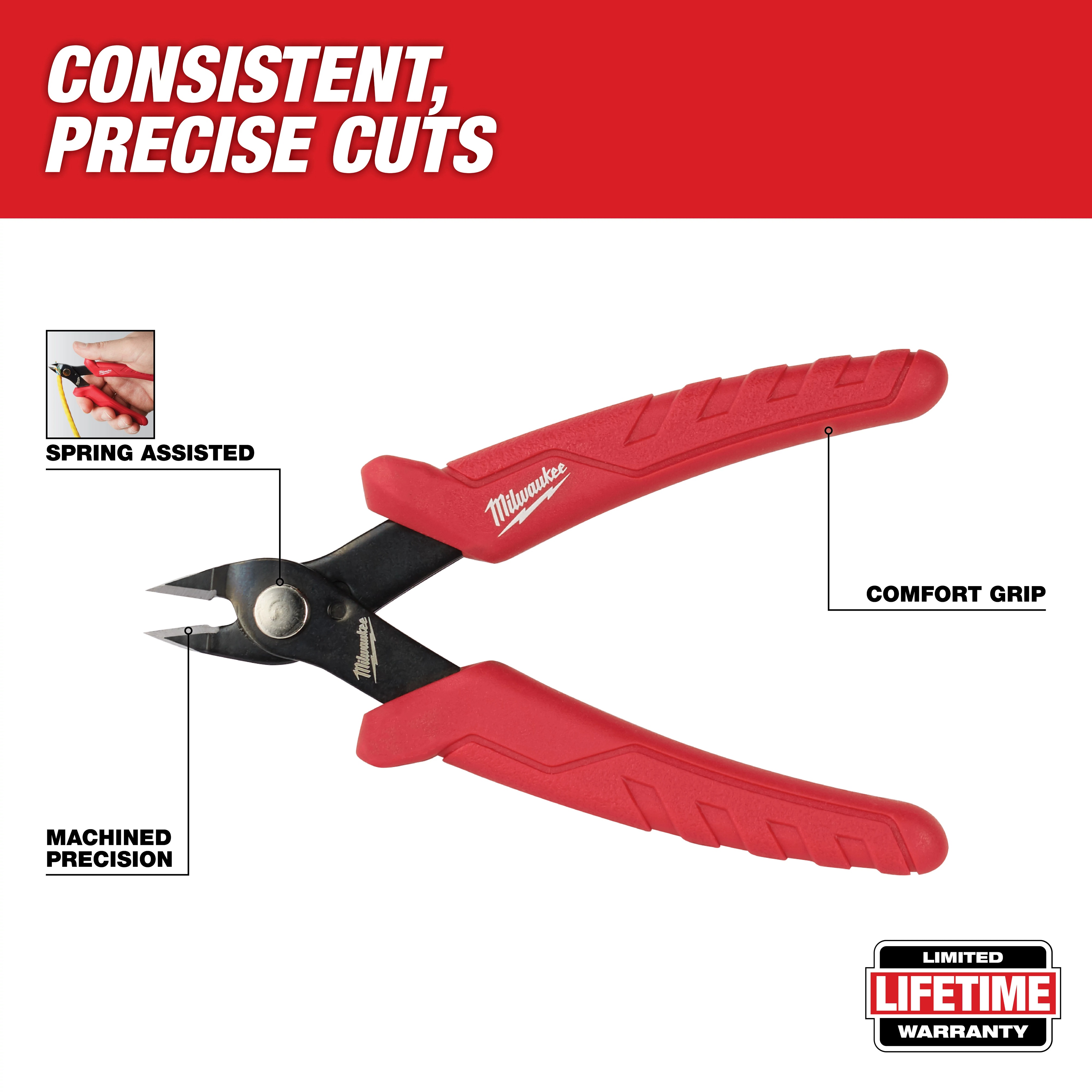 Milwaukee&reg; 48-22-6105 Lightweight Mini Flush Cutter, 1/2 in Nominal, Up to 18 AWG Shears THK Max Wire, 1/4 in Jaw Steel Jaw, 8 in OAL, Flush Cut