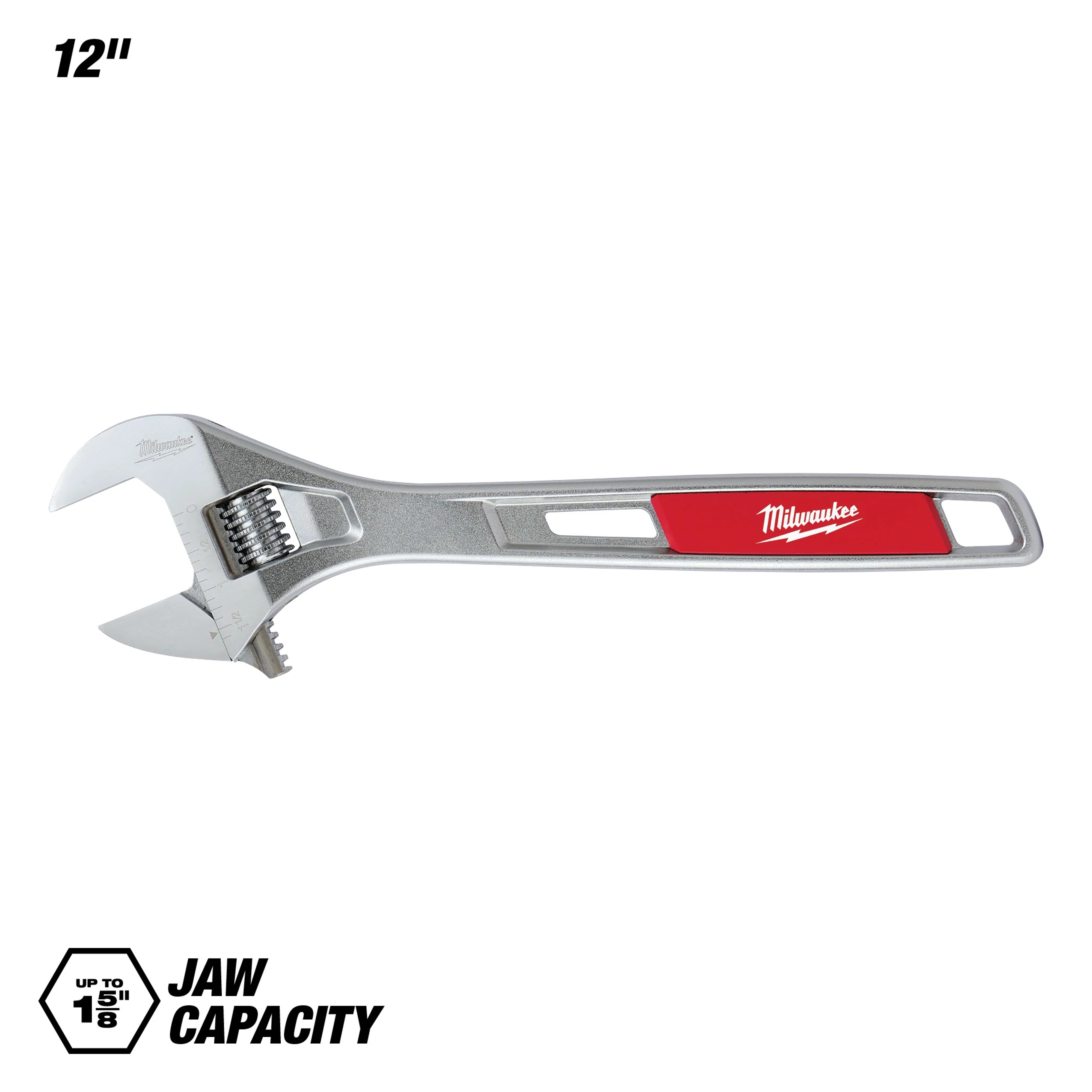 Milwaukee&reg; 48-22-7412 Uninsulated Adjustable Wrench, 1-5/8 in, Polished Chrome, 12 in OAL, Steel Body, ASME Specified, Steel