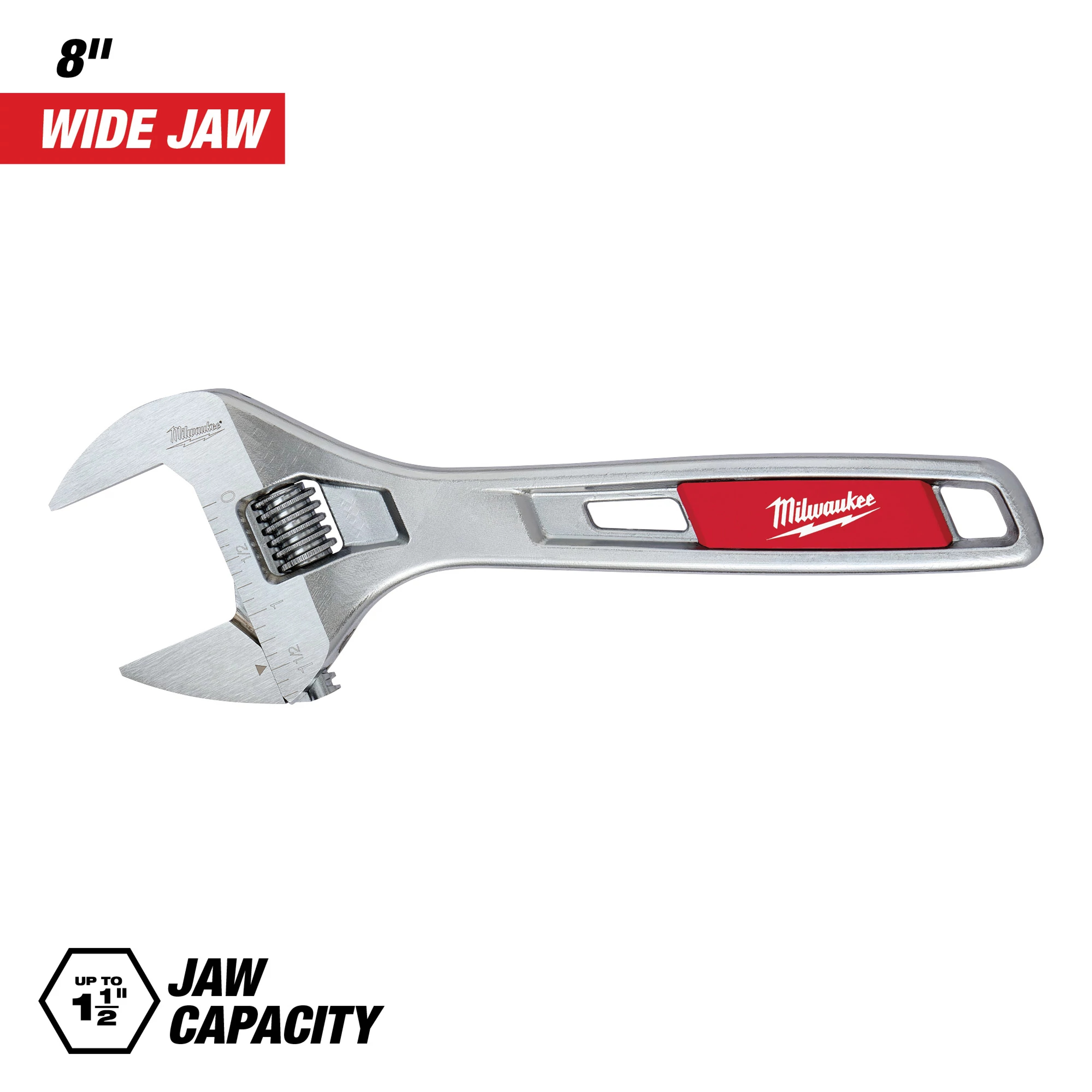 Milwaukee&reg; 48-22-7508 Uninsulated Adjustable Wrench, 1-1/2 in, Polished Chrome, 8 in OAL, Steel Body, ASME Specified, Steel