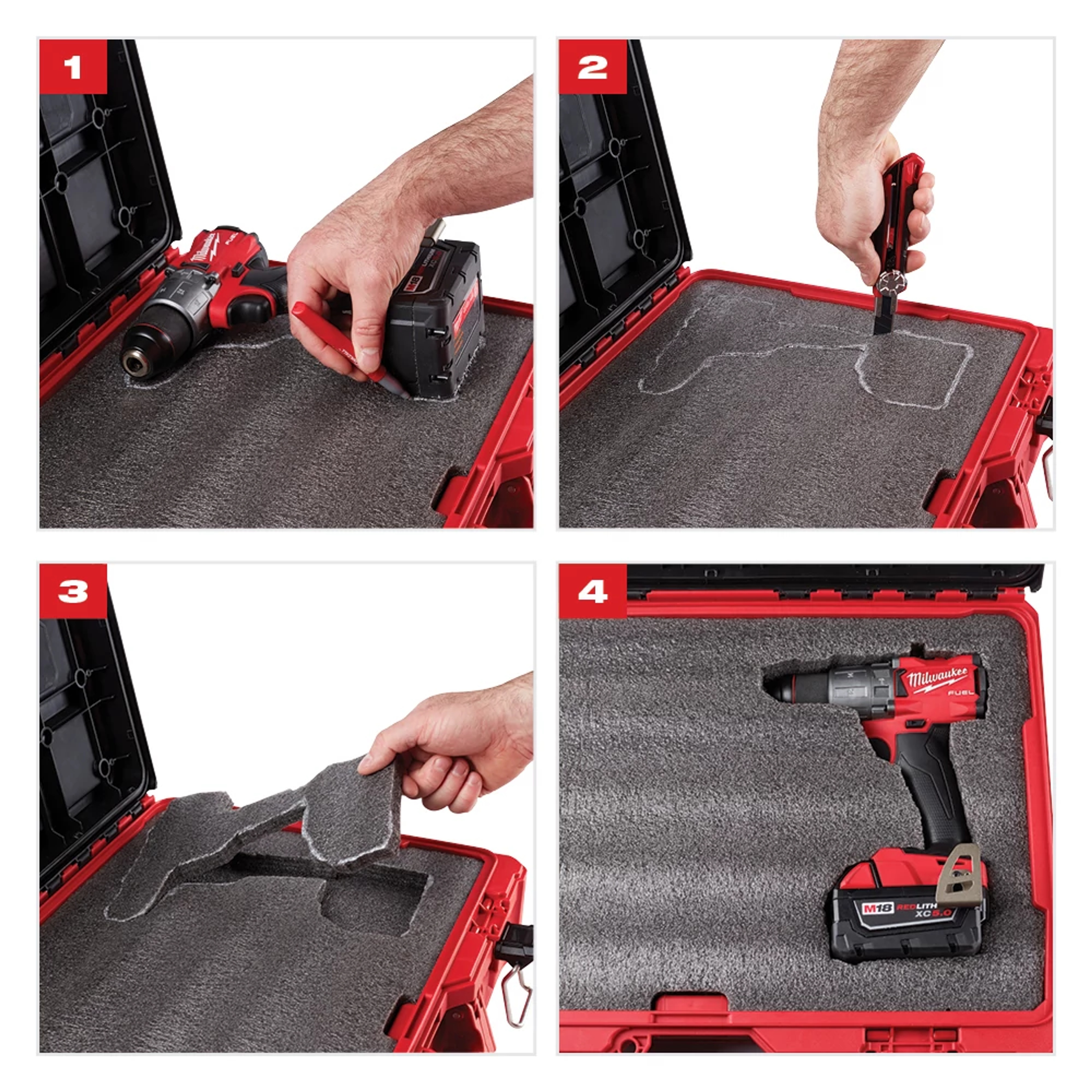 Milwaukee&reg; 48-22-8451 Customizable Foam Insert, For Use With PACKOUT&trade; 48-22-8424, 48-22-8425, 48-22-8450 Tool Boxes and Tool Cases and PACKOUT&trade; Modular Storage System, Foam, Gray