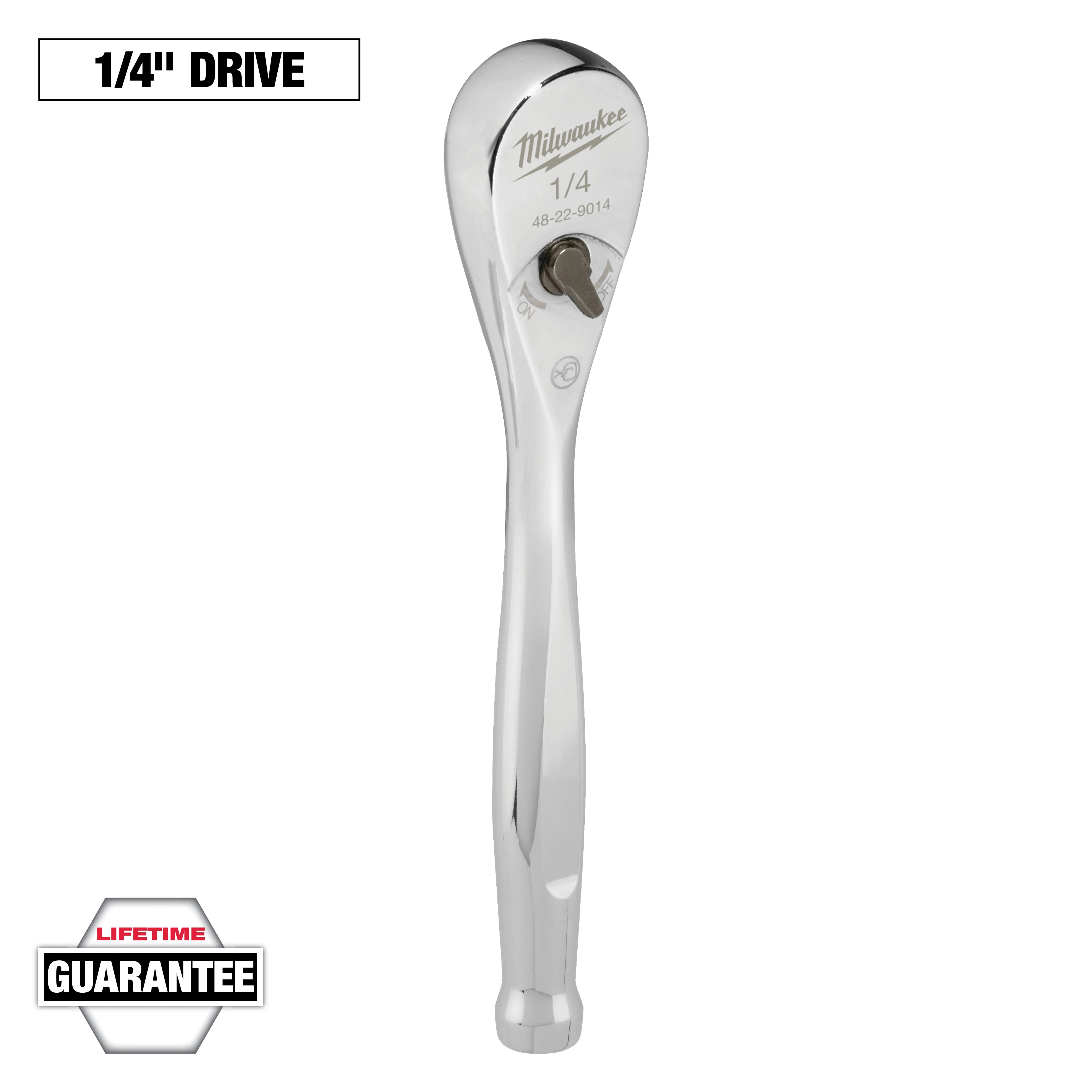 Milwaukee&reg; 48-22-9014 Slim Profile Drive Ratchet, 1/4 in Drive, 6 in OAL, Steel, Polished Chrome