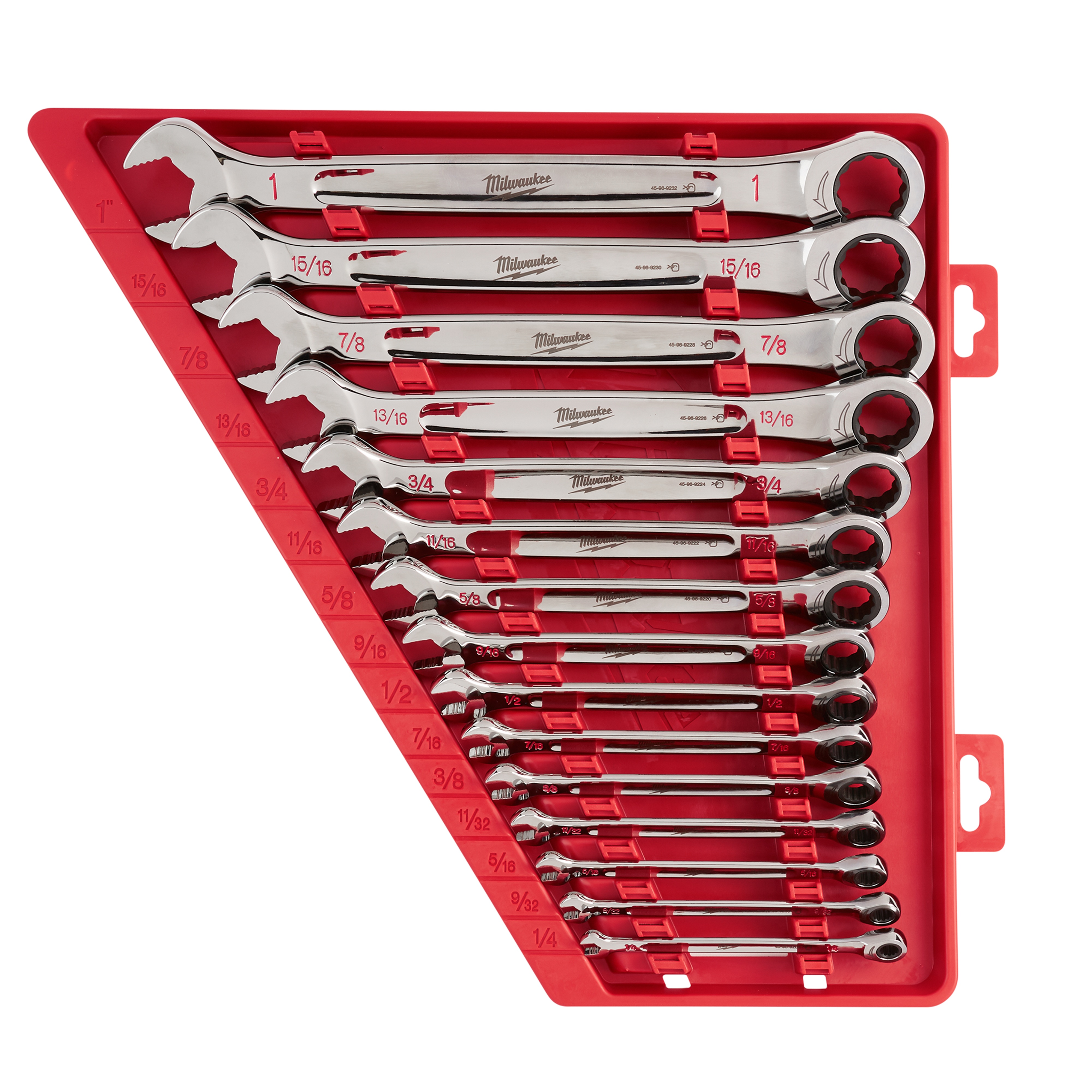 Milwaukee&reg; MAX BITE&trade; 48-22-9416 Combination Ratcheting Wrench Set, 15 Pieces, Polished Chrome