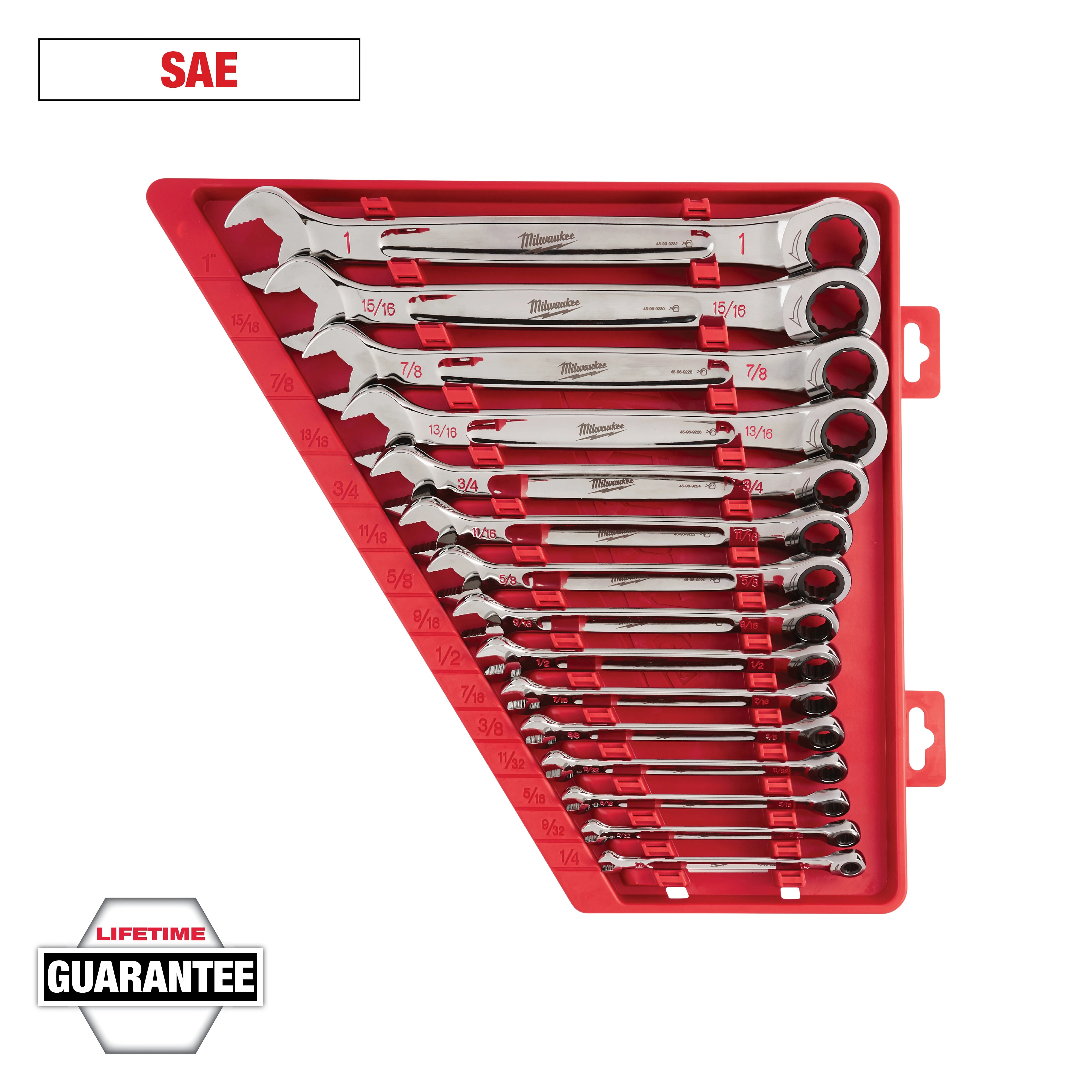Milwaukee&reg; MAX BITE&trade; 48-22-9416 Combination Ratcheting Wrench Set, 15 Pieces, Polished Chrome