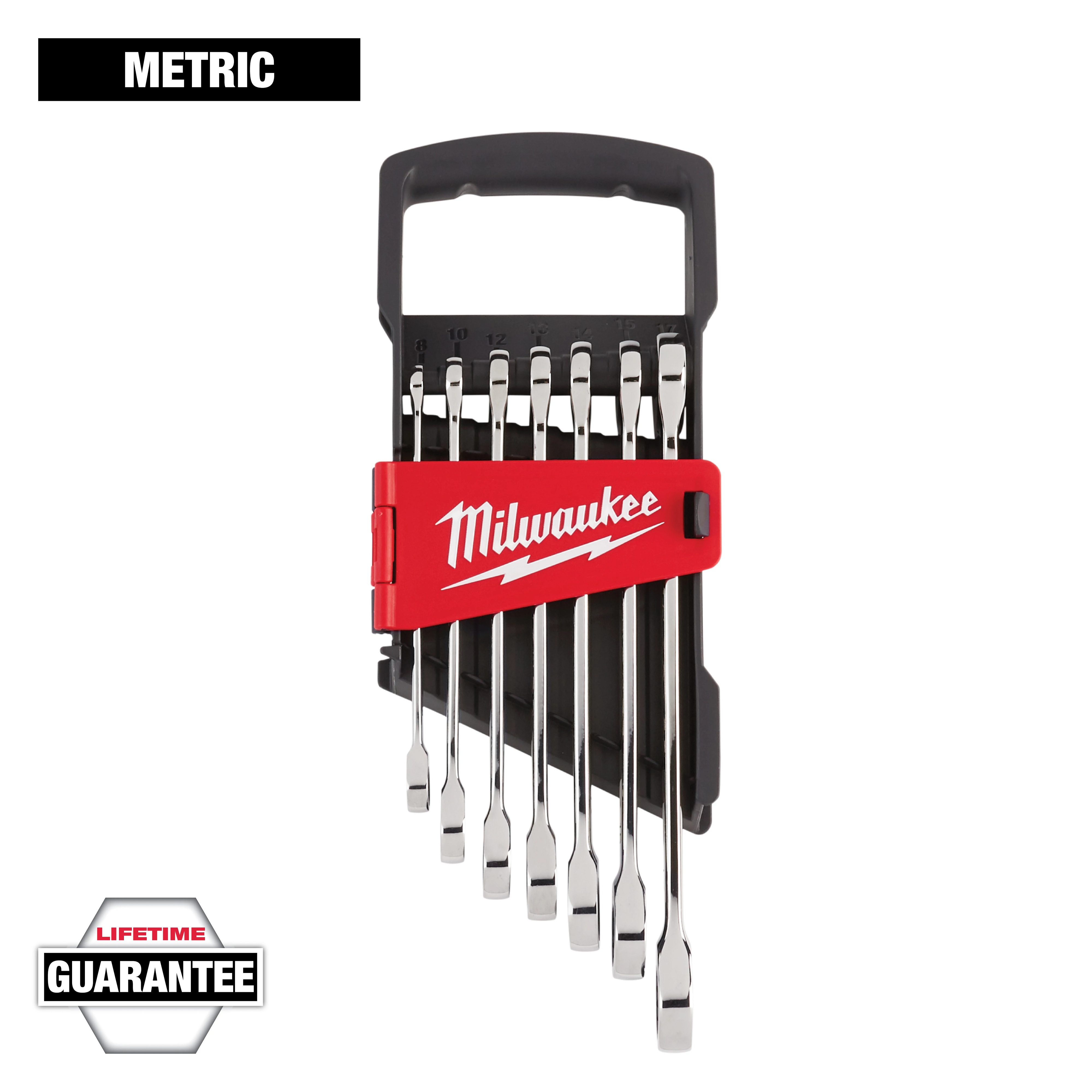 Milwaukee&reg; MAX BITE&trade; 48-22-9506 Combination Ratcheting Wrench Set, 7 Pieces, Polished Chrome