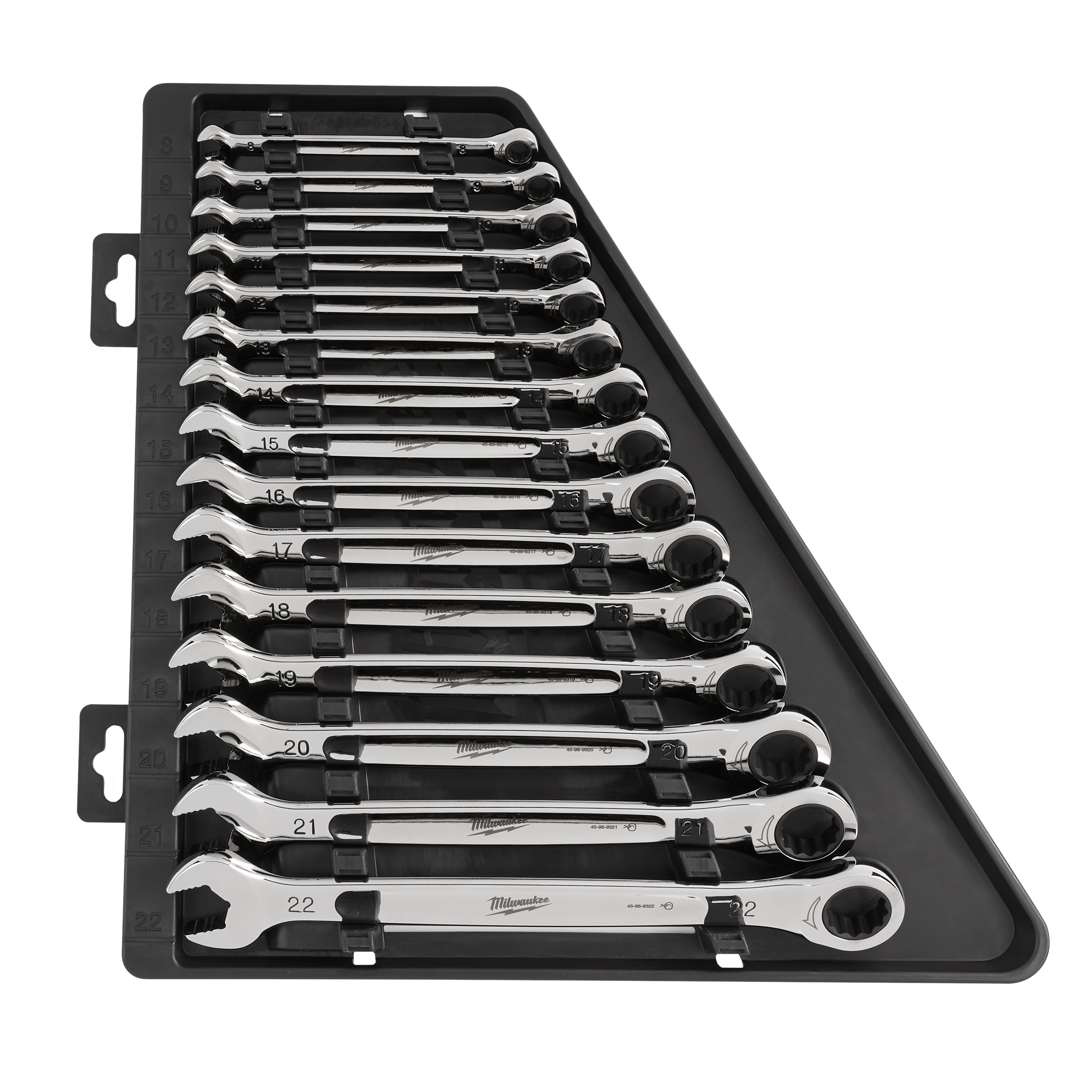 Milwaukee&reg; MAX BITE&trade; 48-22-9516 Combination Ratcheting Wrench Set, 15 Pieces, Polished Chrome