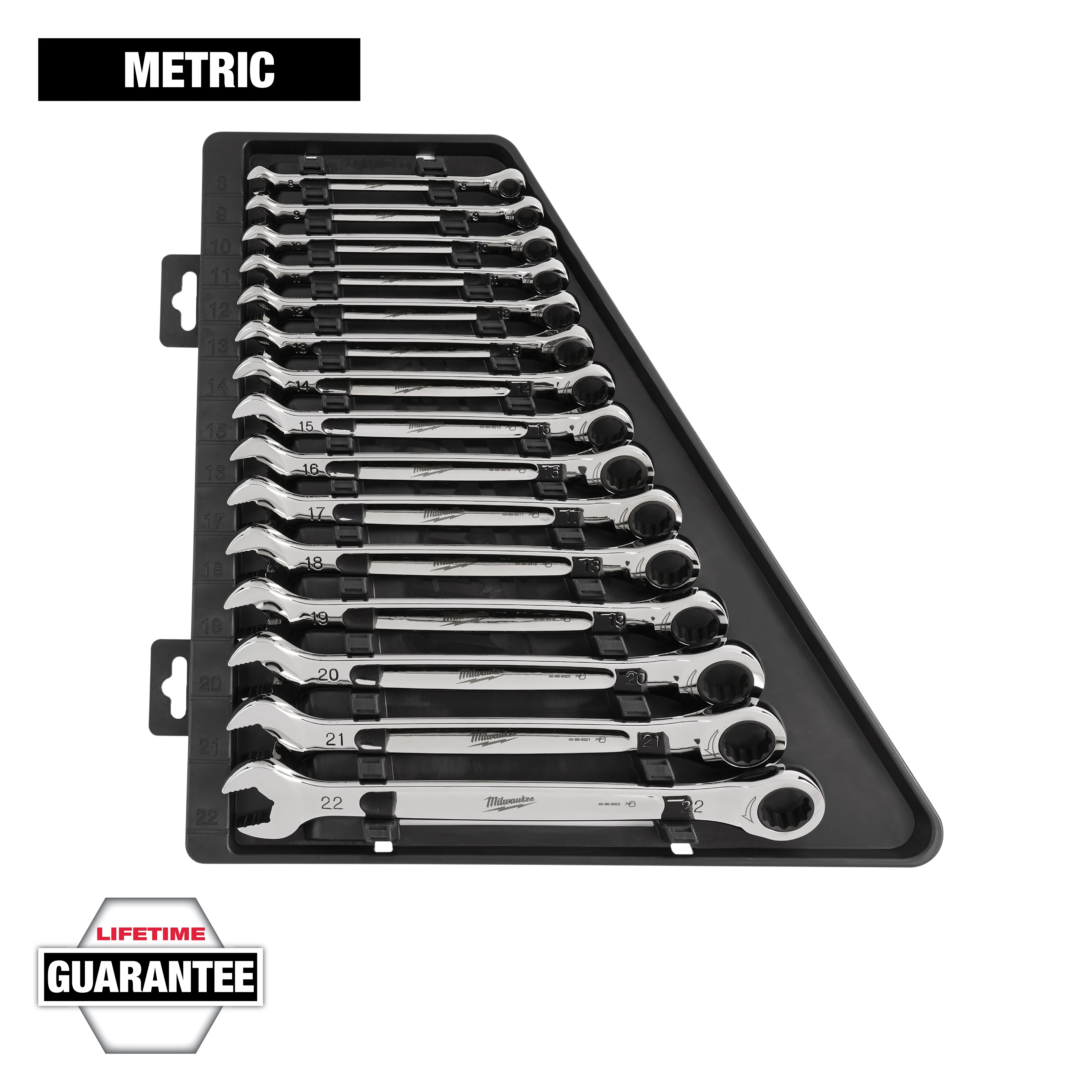 Milwaukee&reg; MAX BITE&trade; 48-22-9516 Combination Ratcheting Wrench Set, 15 Pieces, Polished Chrome