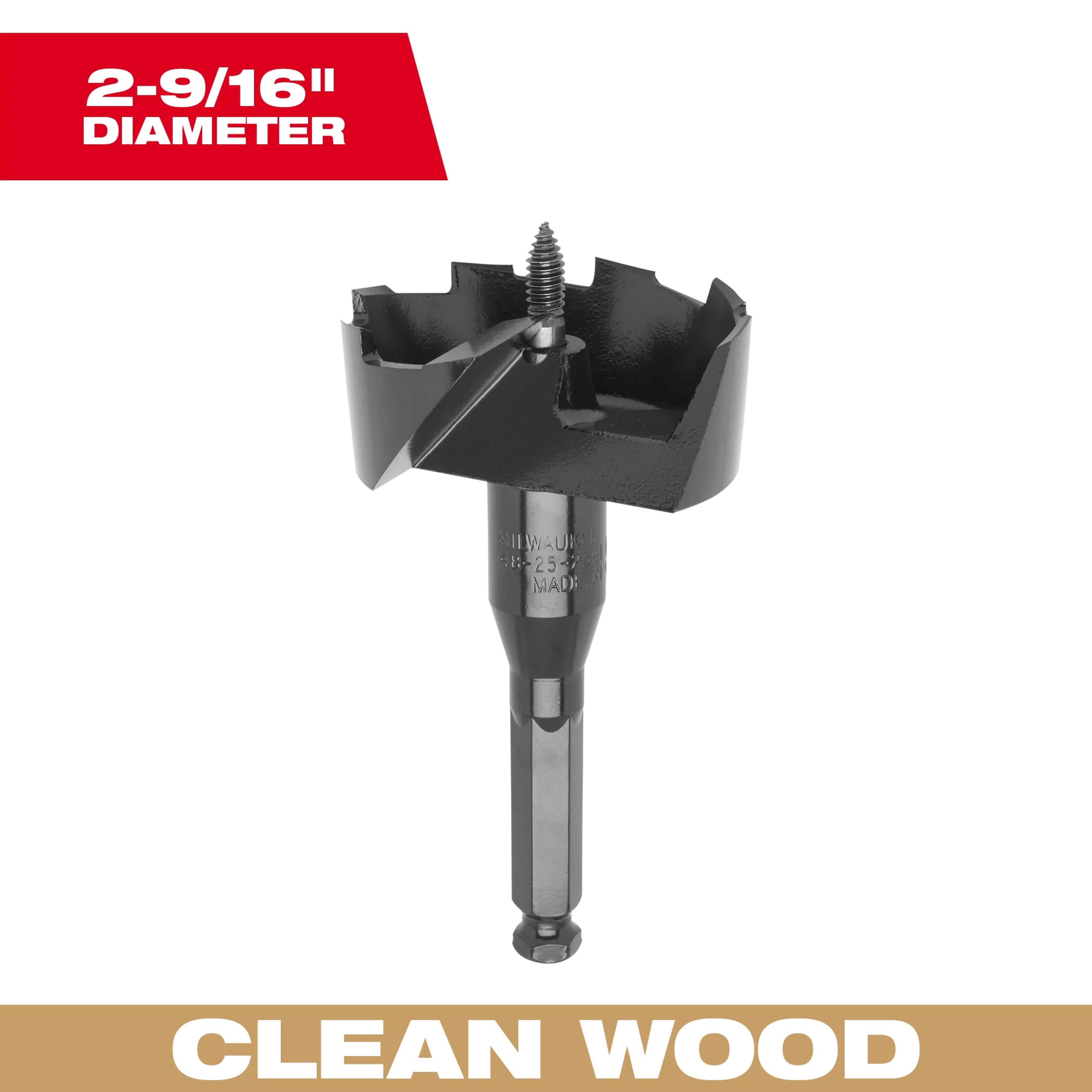 Milwaukee&reg; 48-25-2562 Heavy Duty Standard Drill Bit, 2-9/16 in Dia, 3-5/8 in OAL, 7/16 in Shank