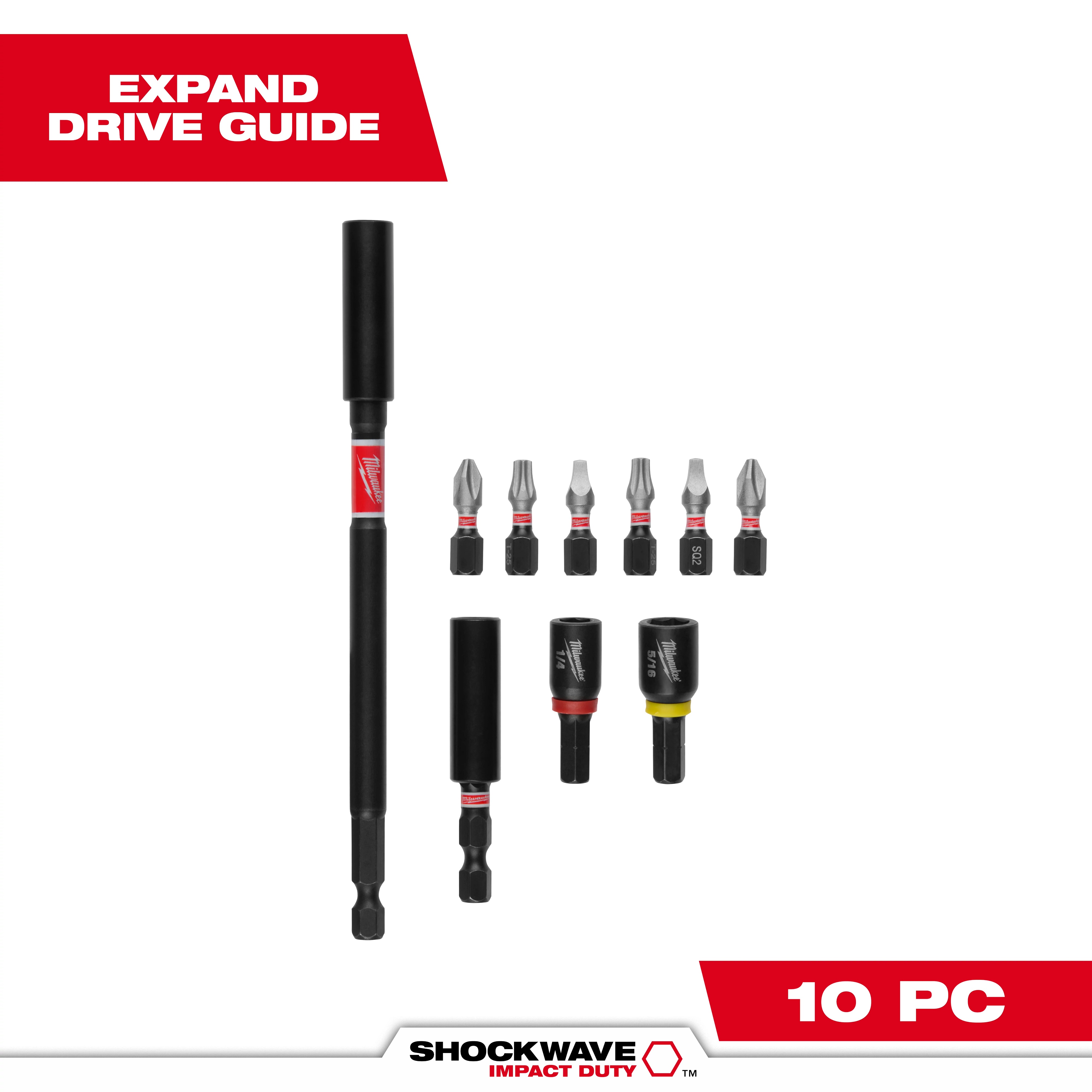 Milwaukee&reg; SHOCKWAVE&trade; 48-32-4513 Impact Duty Driver Bit Set, 10 Pieces, 1/4 in Hex Drive, Alloy Steel