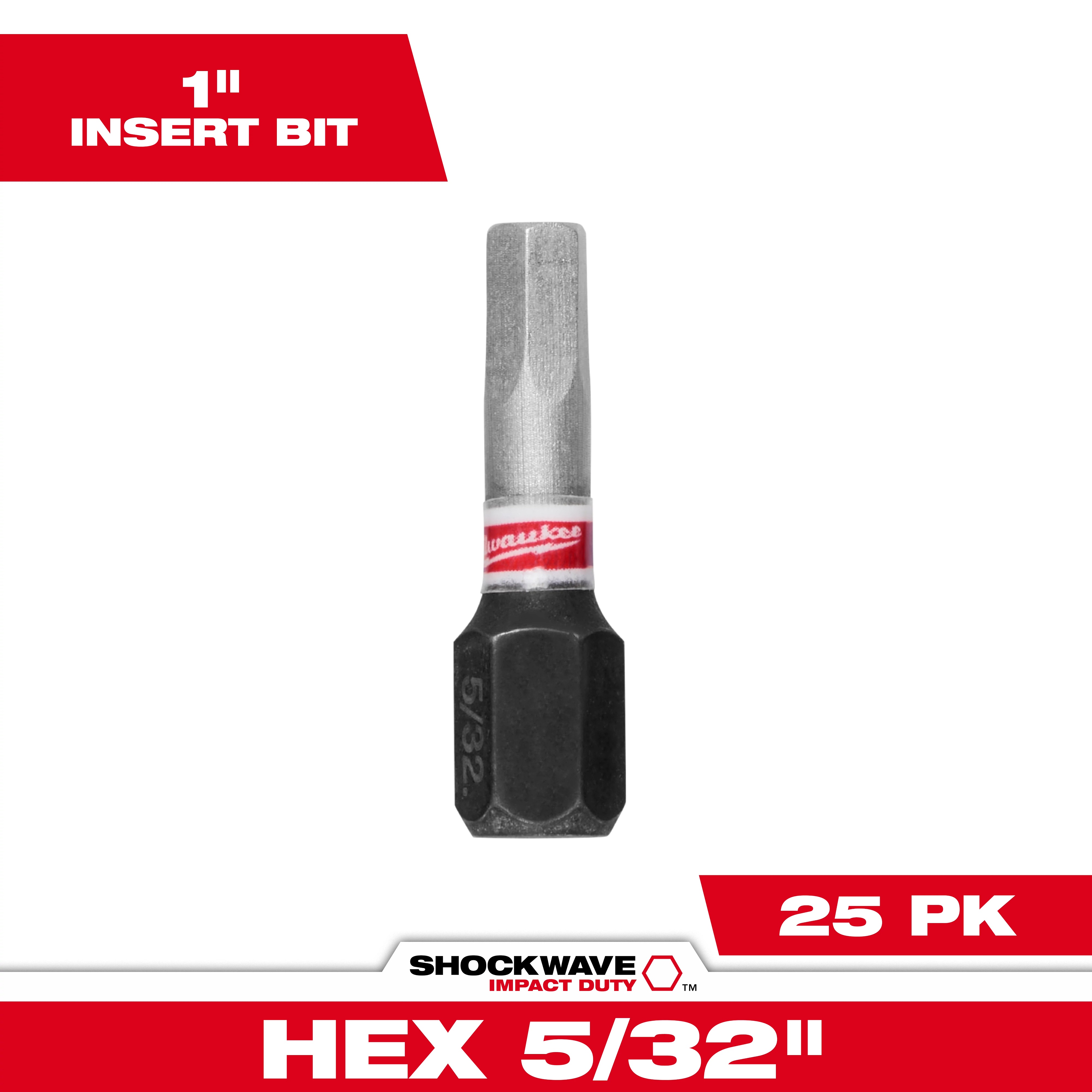 Milwaukee&reg; SHOCKWAVE&trade; Impact Duty&trade; 48-32-4706 Impact Insert Bit, 5/32 in Hex Point, 1 in OAL, Custom Alloy76&trade; Steel