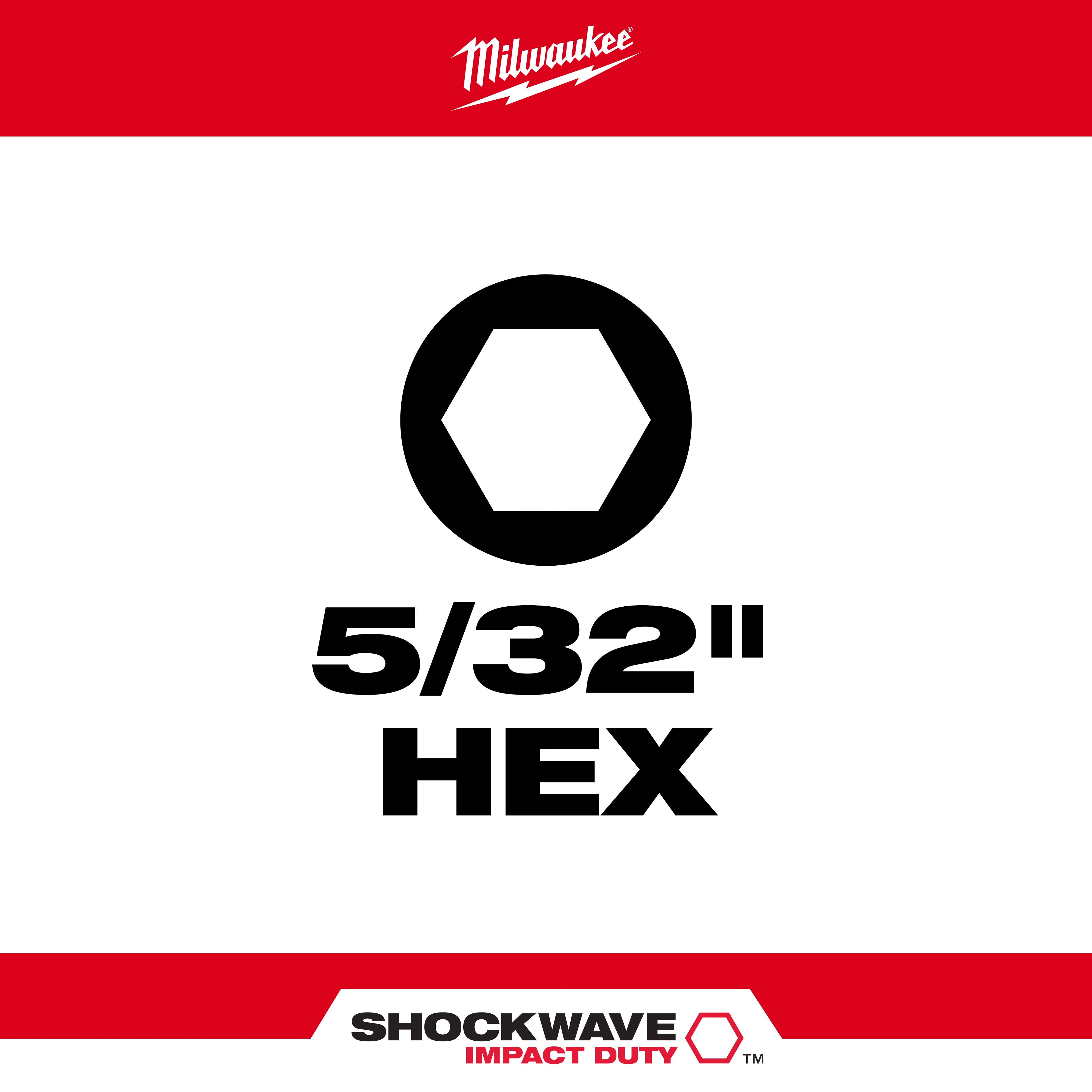 Milwaukee&reg; SHOCKWAVE&trade; Impact Duty&trade; 48-32-4706 Impact Insert Bit, 5/32 in Hex Point, 1 in OAL, Custom Alloy76&trade; Steel