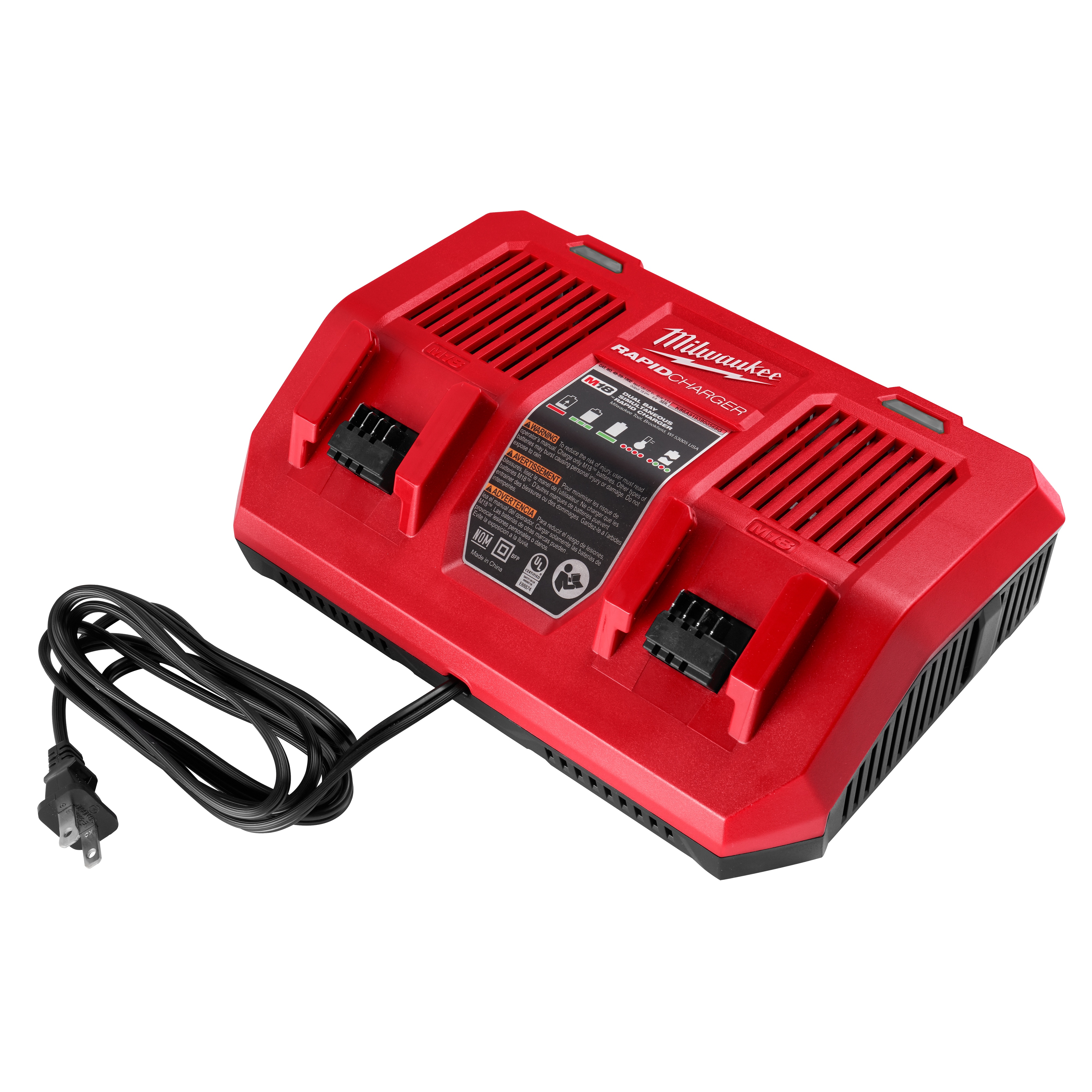 Milwaukee&reg; M18&trade; 48-59-1802 1-Port Dual Bay Simultaneous Rapid Charger, For Use With M18&trade; Li-Ion Battery, Li-Ion Battery, 2 hr Charging
