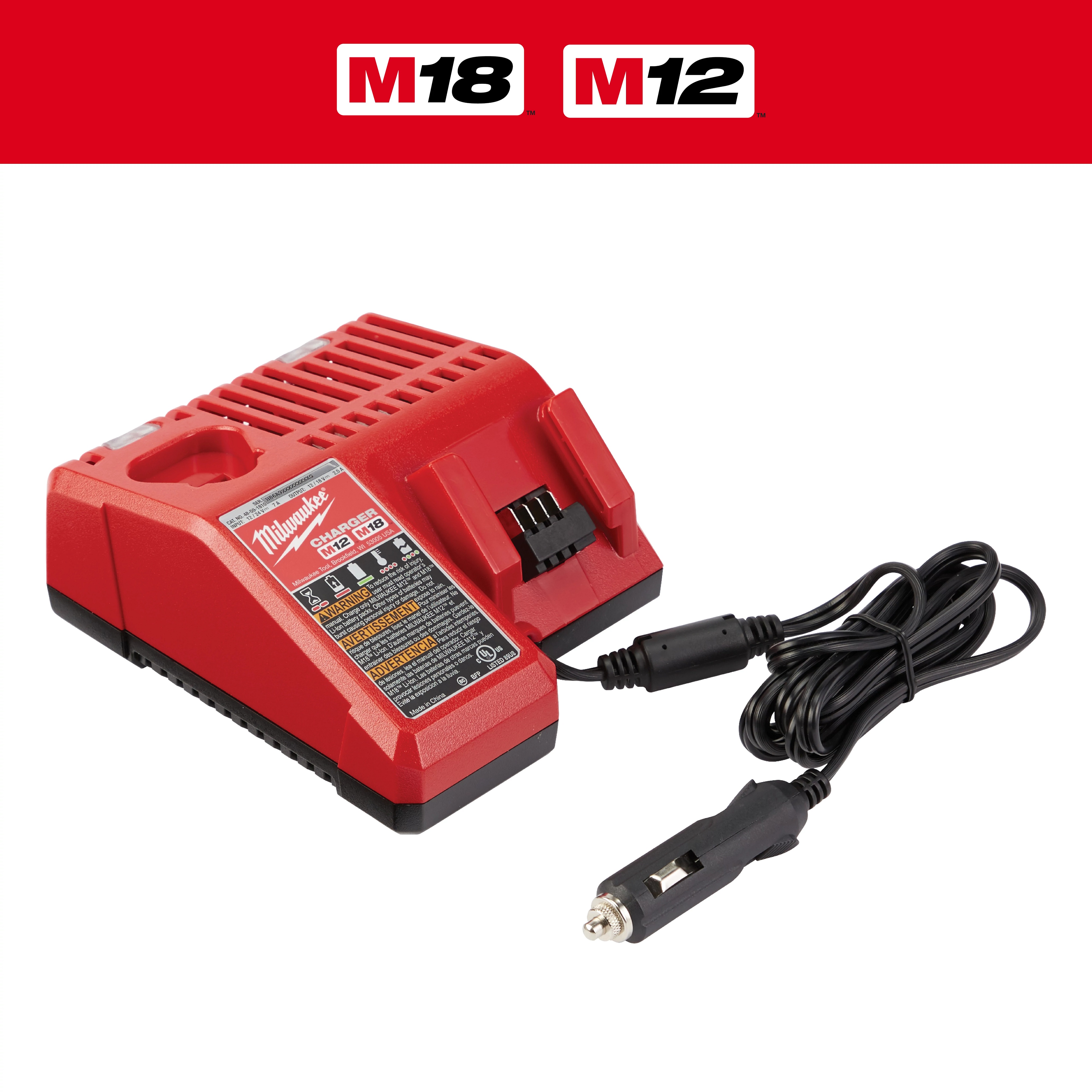 Milwaukee&reg; M18&trade; 48-59-1810 Bare Tool Vehicle Charger, For Use With M12&trade; and M18&trade; Battery, Li-Ion Battery, Li-Ion Battery