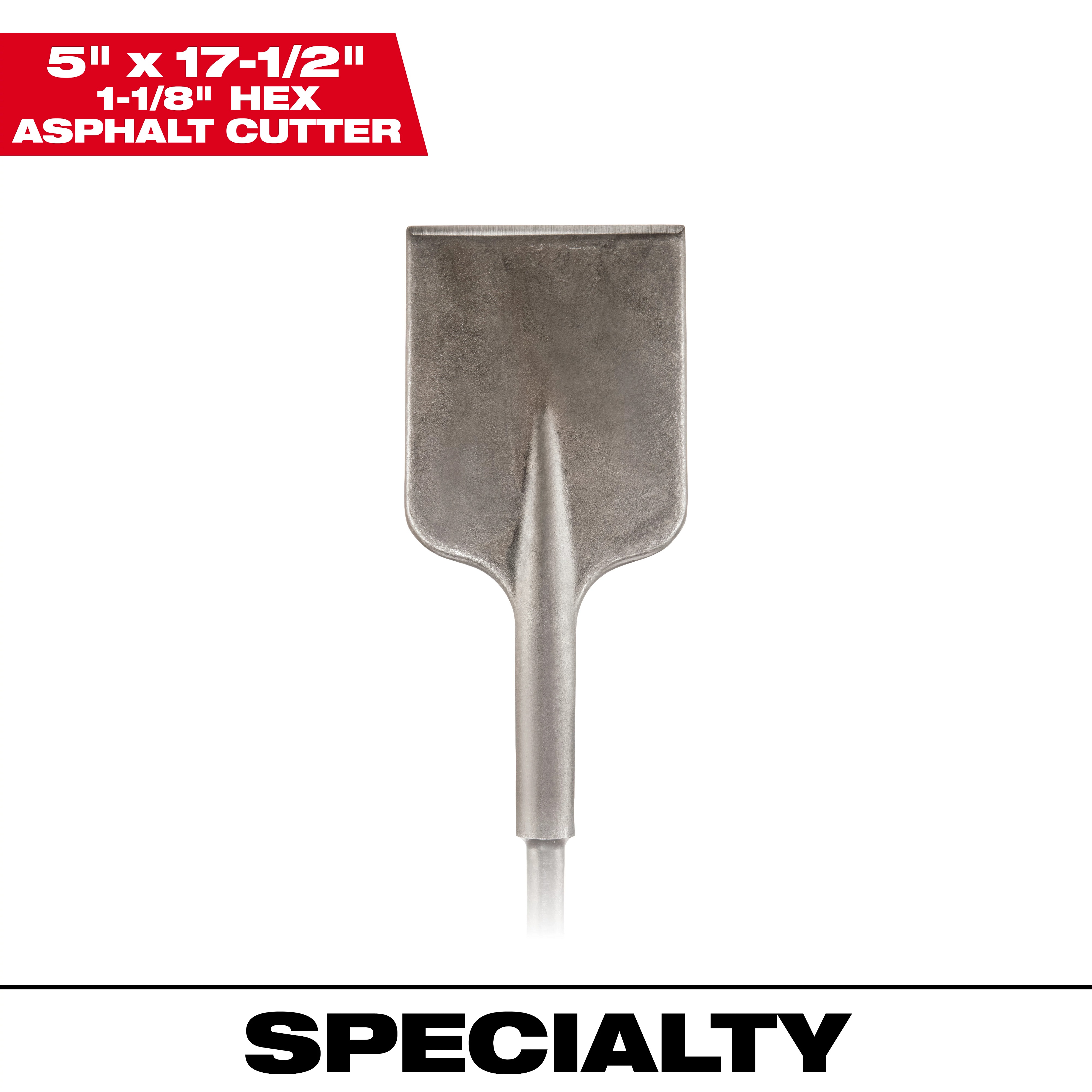 Milwaukee&reg; 48-62-4020 Asphalt Cutter, For Use With Demolition Hammers, 5 in W Head, 17-1/2 in OAL, 1-1/8 in Collared Hex Shank with Notch