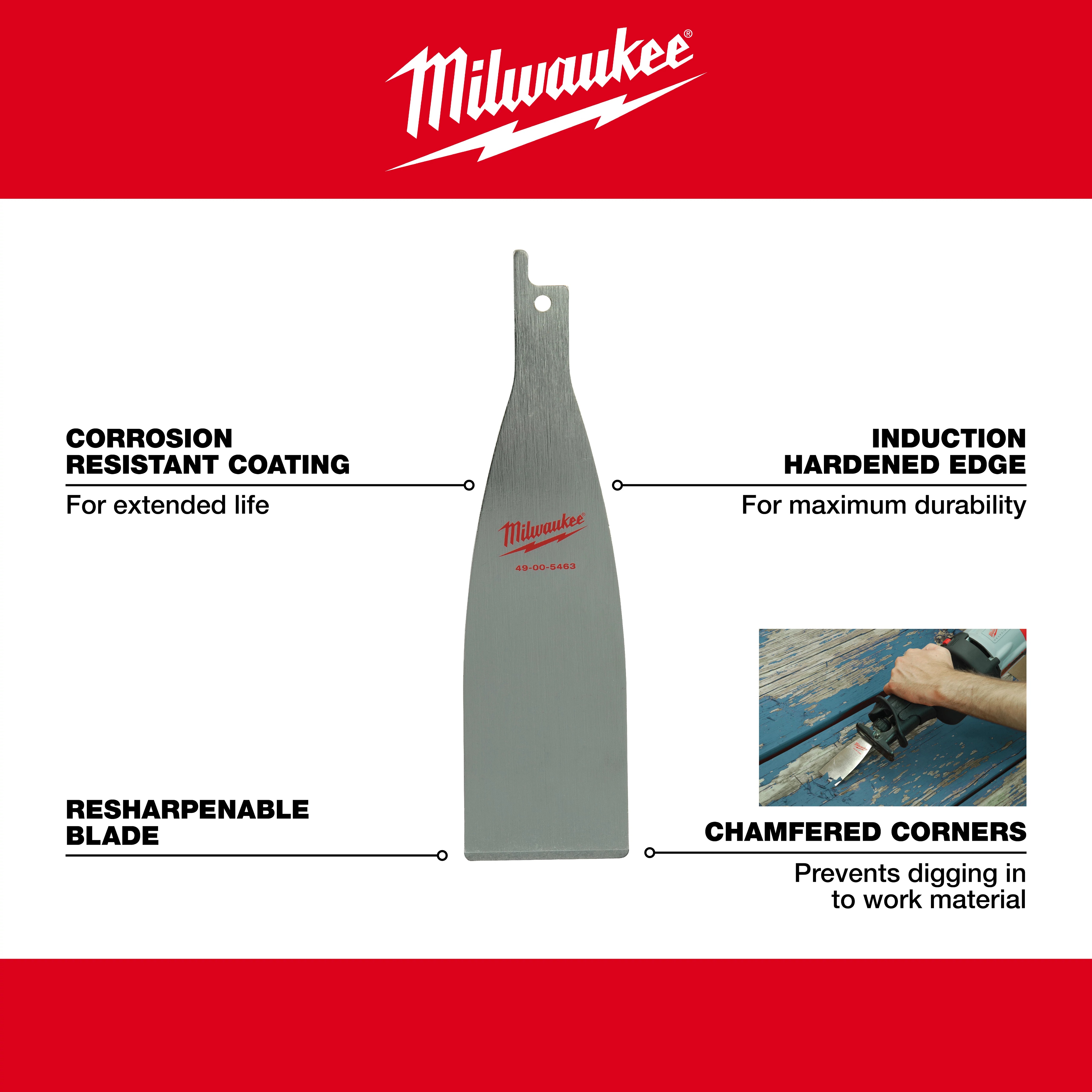 Milwaukee&reg; SAWZALL&reg; 49-00-5463 Resharpenable Reciprocating Scraper Blade, 5-1/2 in L x 1-1/2 in W, Steel Body, Universal/Toothed Edge Tang
