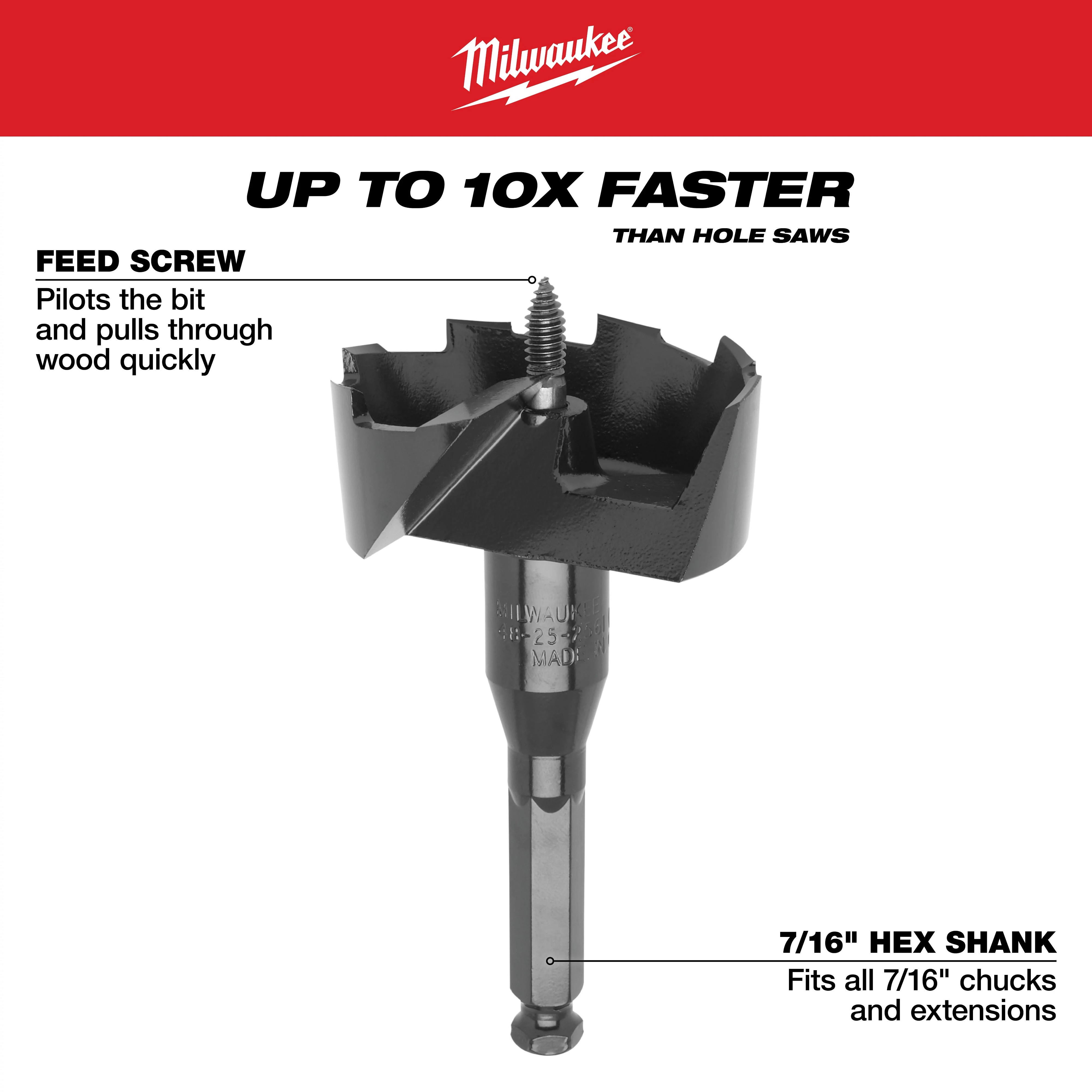 Milwaukee&reg; 48-25-1372 Standard Self-Feed Bit, 1-3/8 in Dia, 6 in OAL, 7/16 in Shank