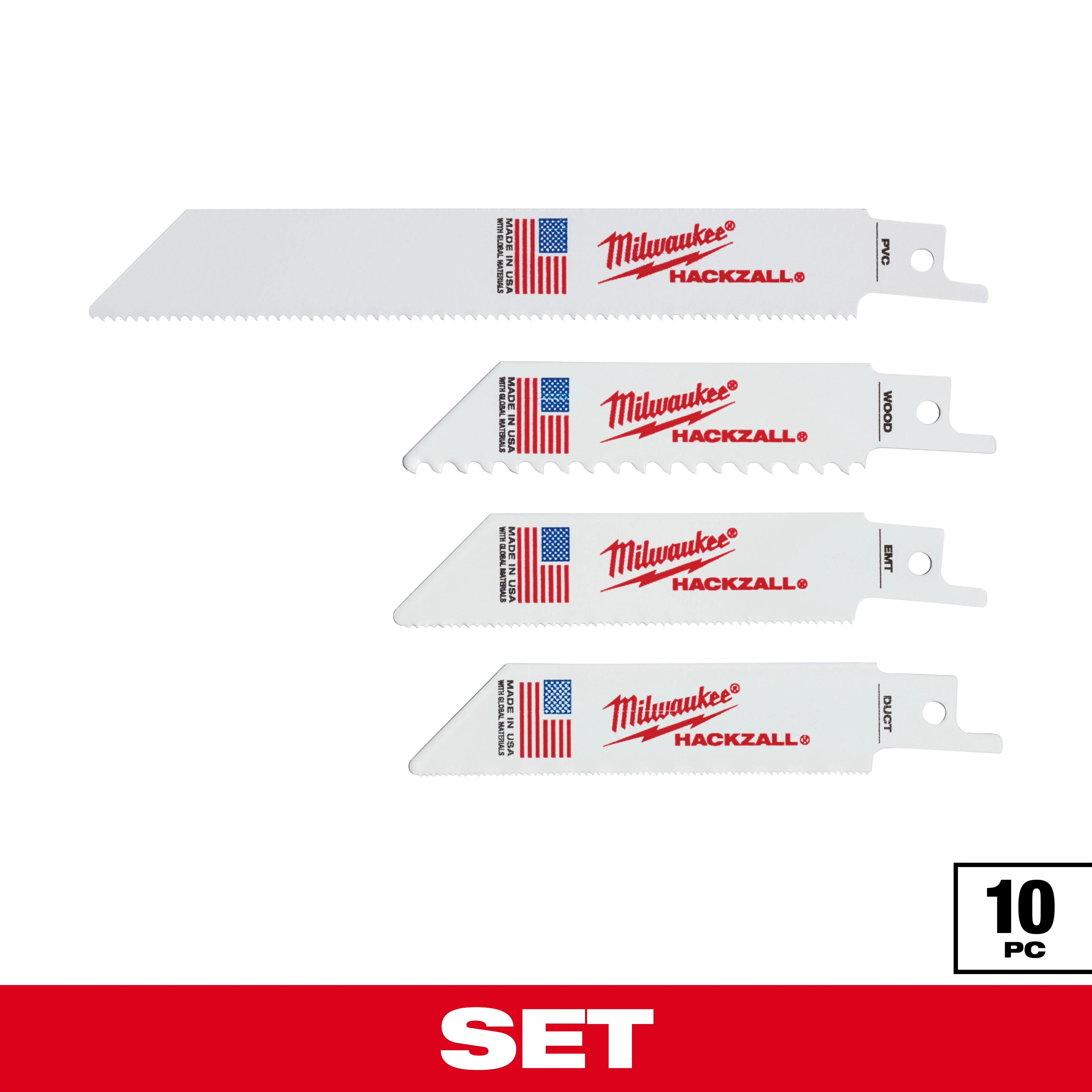Milwaukee&reg; HACKZALL&trade; 49-22-0220 Straight Back Thin Kerf Reciprocating Saw Blade Set, 4.6 in L x 3/4 in W, Bi-Metal Body, Universal/Toothed Edge Tang