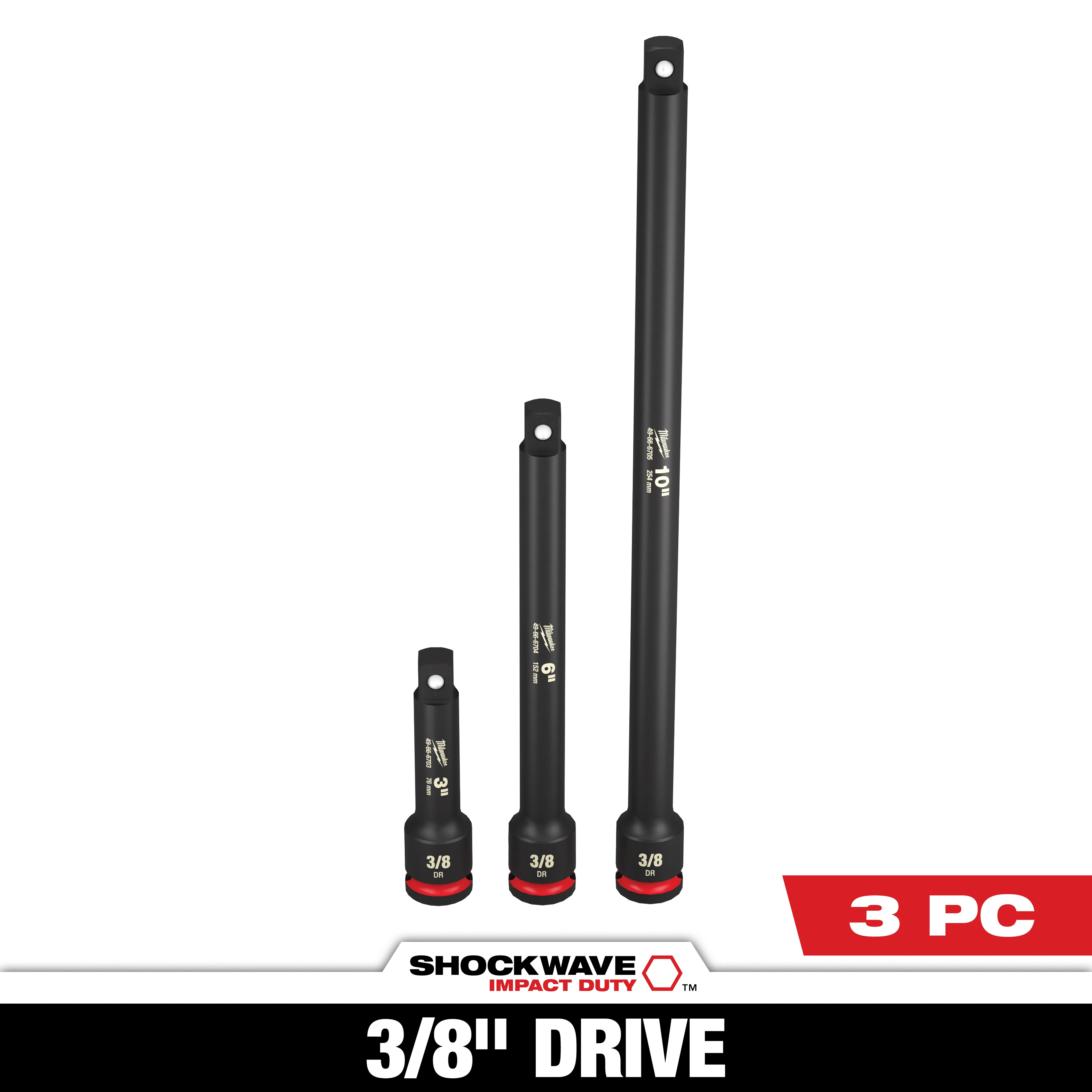 Milwaukee&reg; SHOCKWAVE&trade; Impact Duty&trade; 49-66-6714 Dual Hole Extension Set, 3/8 in Drive, 3, 6 and 10 in Extensions, 3 Pieces