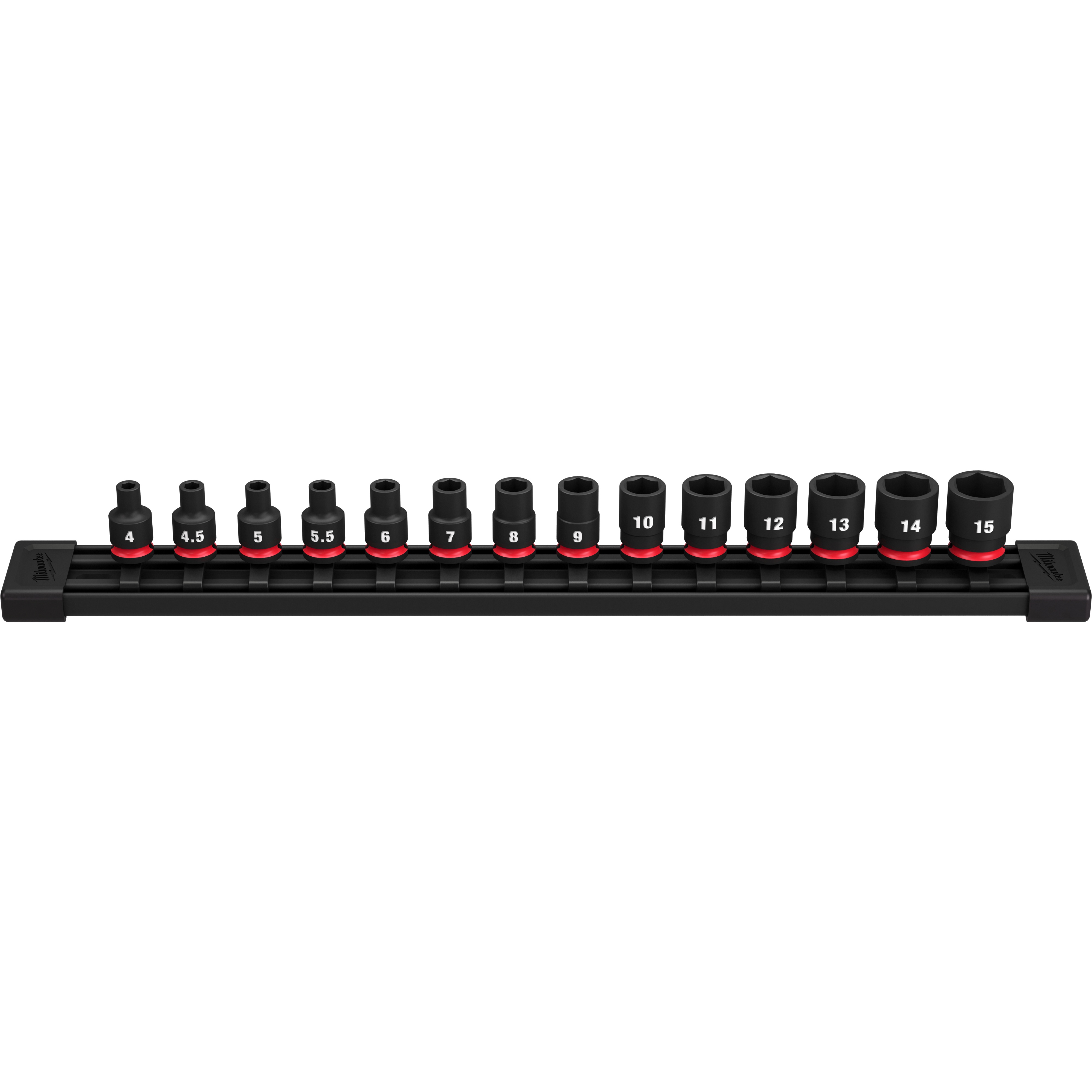 Milwaukee&reg; SHOCKWAVE&trade; Impact Duty&trade; 49-66-7002 Standard Socket Set, ASME Specified, 6 Points, 1/4 in Drive, 14 Pieces, Hex, Included Socket Size: 4 mm, 4.5 mm, 5 mm, 6 mm, 7 mm, 8 mm, 9 mm, 10 mm, 11 mm, 12 mm, 13 mm, 14 and 15, Case Container