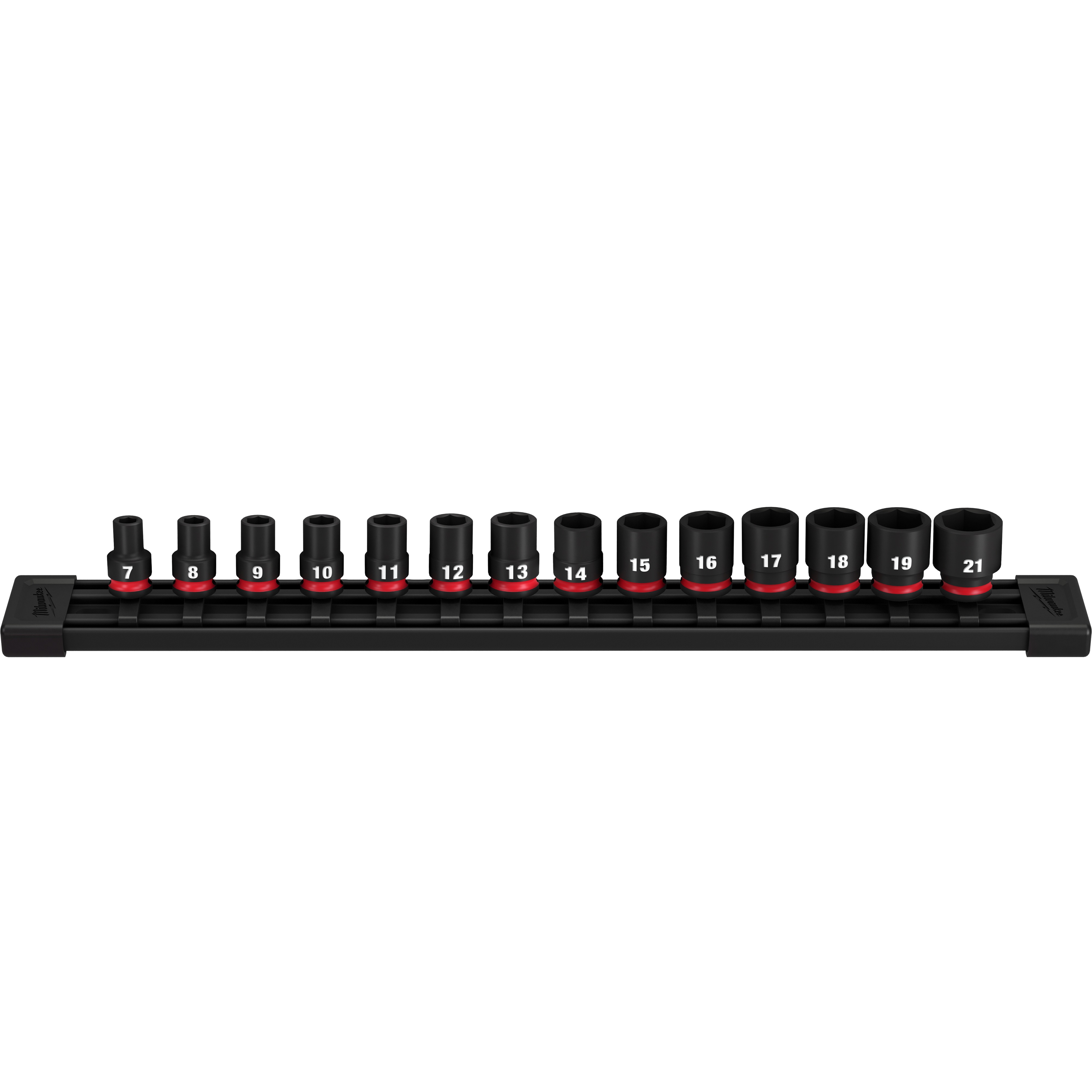 Milwaukee&reg; SHOCKWAVE&trade; Impact Duty&trade; 49-66-7007 Standard Socket Set, ASME Specified, 6 Points, 3/8 in Drive, 14 Pieces, Hex, Included Socket Size: 7 mm, 8 mm, 9 mm, 10 mm, 11 mm, 12 mm, 13 mm, 14 mm, 15 mm, 16 mm, 17 mm, 18 mm, 19 mm and 21 mm