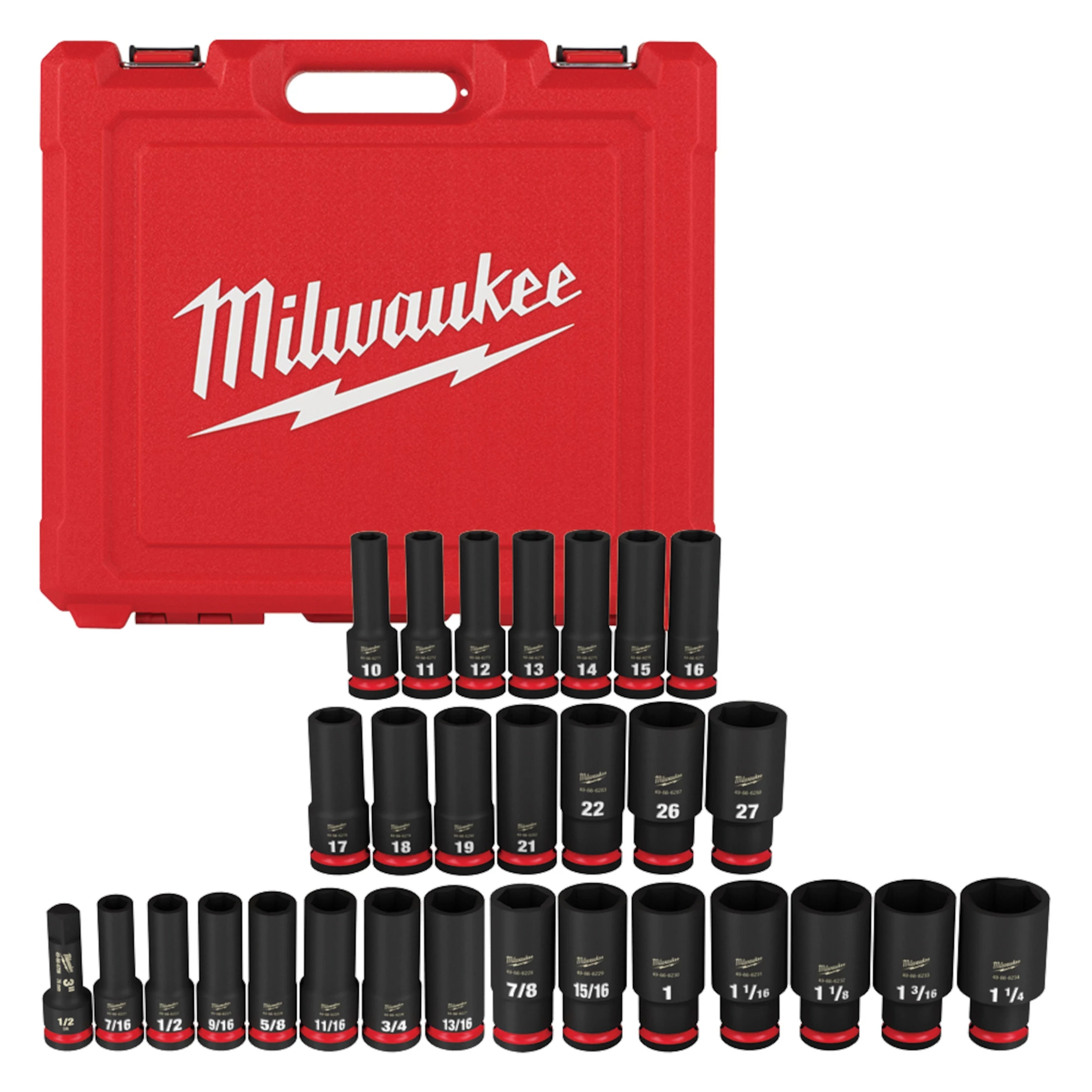 Milwaukee&reg; SHOCKWAVE&trade; Impact Duty&trade; 49-66-7016 Deep Socket Set, ASME Specified, 6 Points, 1/2 in Drive, 29 Pieces, Hex, Case Container