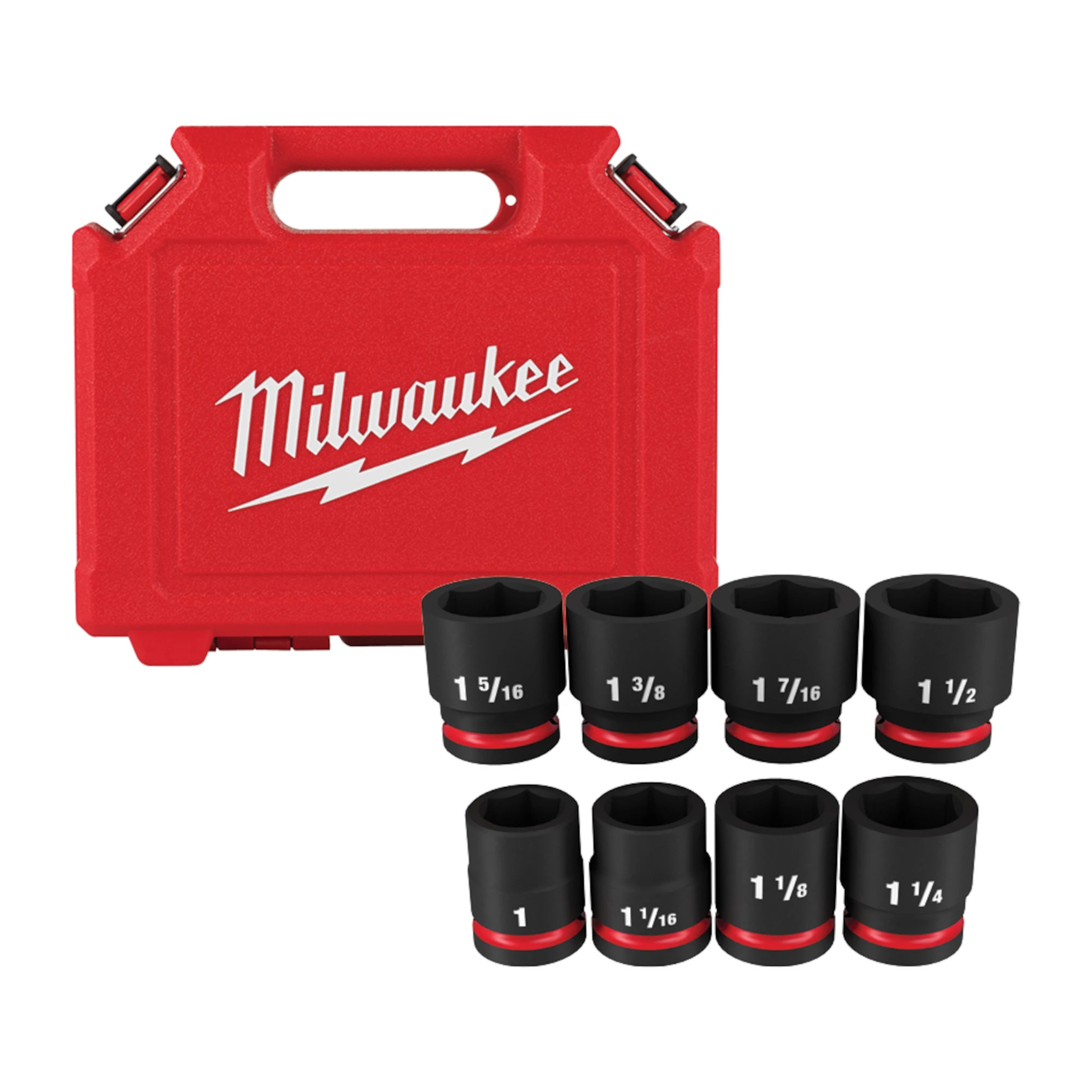 Milwaukee&reg; SHOCKWAVE&trade; Impact Duty&trade; 49-66-7017 Standard Socket Set, ASME Specified, 6 Points, 3/4 in Drive, 8 Pieces, Hex, Included Socket Size: 1 in, 1-1/16 in, 1-1/8 in, 1-1/4 in, 1-5/16 in, 1-3/8 in, 1-7/16 in and 1-1/2 in, Case Container