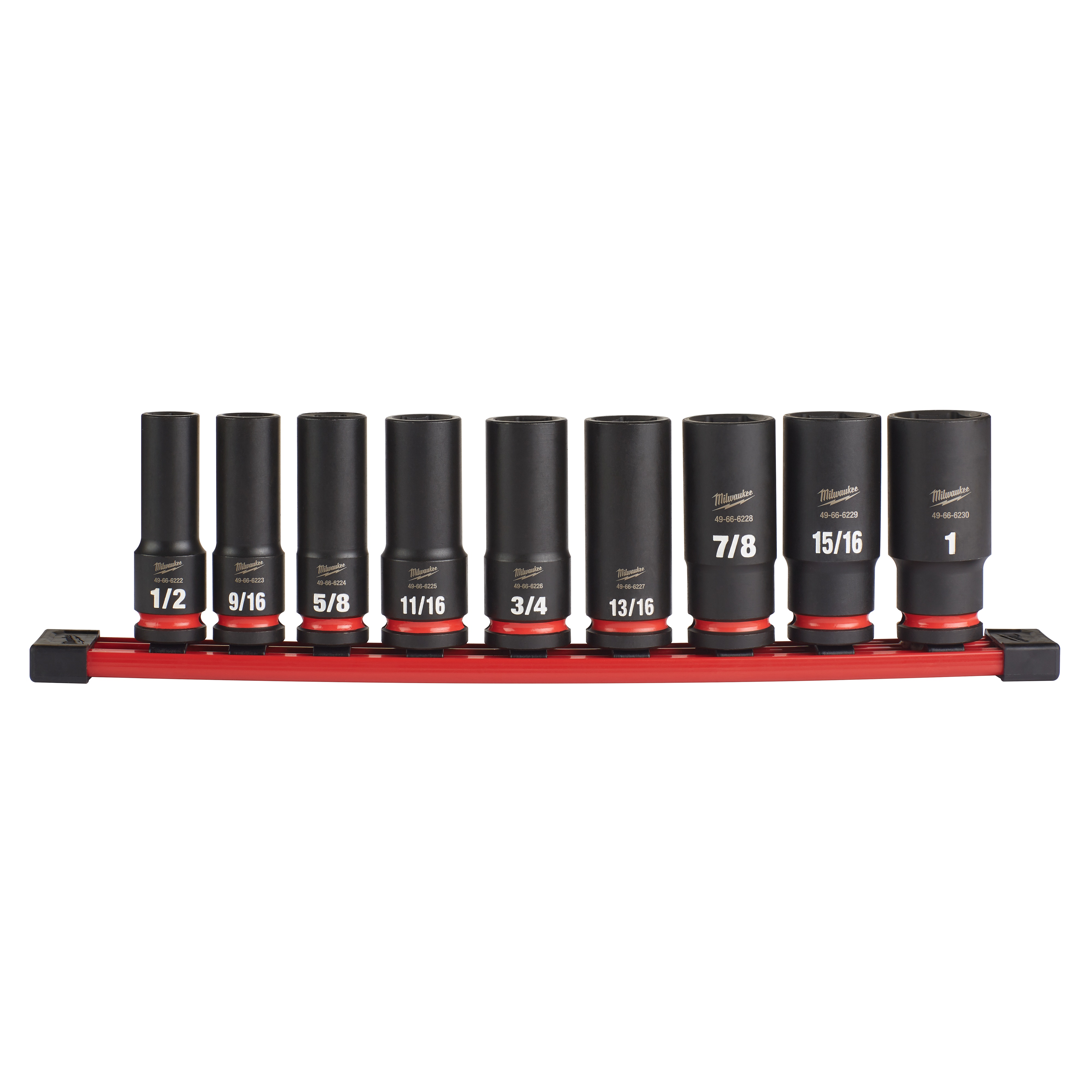 Milwaukee&reg; SHOCKWAVE&trade; Impact Duty&trade; 49-66-7022 Deep Socket Set, ASME Specified, 6 Points, 1/2 in Drive, 9 Pieces, Hex, Included Socket Size: 1/2 in, 9/16 in, 5/8 in, 11/16 in, 3/4 in, 13/16 in, 7/8 in, 15/16 in and 1 in, Case Container
