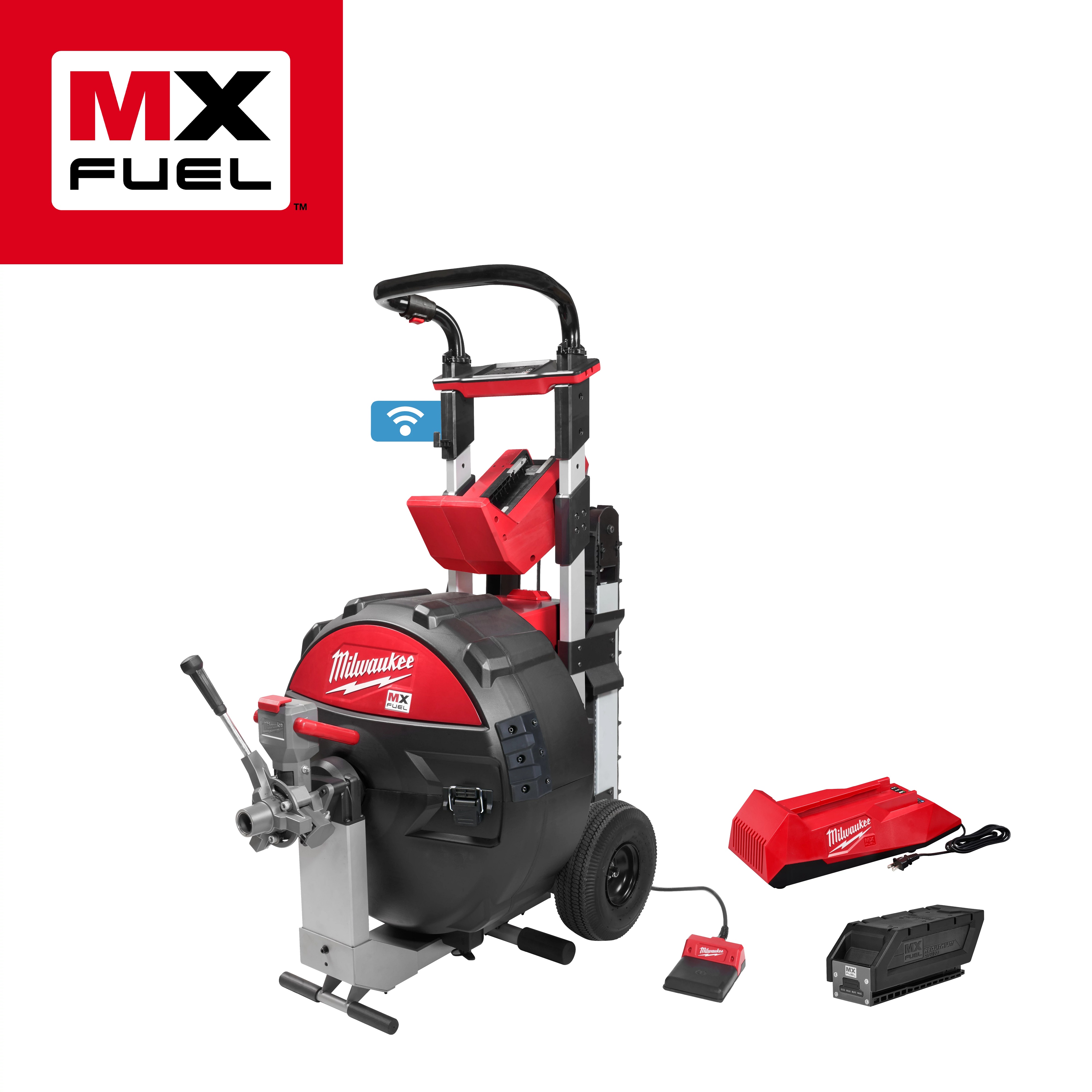 Milwaukee&reg; MXF501-1CP MX FUEL&trade; Rust-Resistant Sewer Drum Machine With POWERTREDZ&trade; Lift Assist Power, 3/4 in Drain Line, 200 ft Max Run, Aluminum/HDPE/PP/Steel Housing