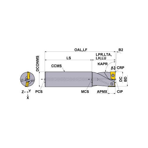 Mitsubishi Materials USA Corp 202112 Multi Functional Indexable Face Mill, 0.97 in Dia, (2) Flutes, 0.46 in Dia Shank, 8.5 in OAL
