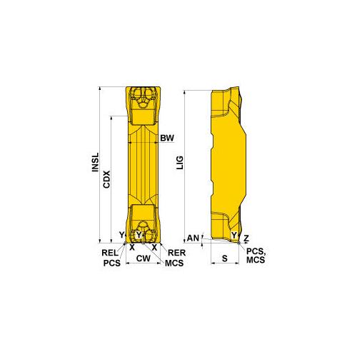 Mitsubishi Materials USA Corp 687050 GY Series Rounded Grooving Insert, ANSI Code: GY2G0500H020N-MF RT9010, G Shape, Neutral Cutting, 0.19 in W Cutting, Manufacturer's Grade: RT9010