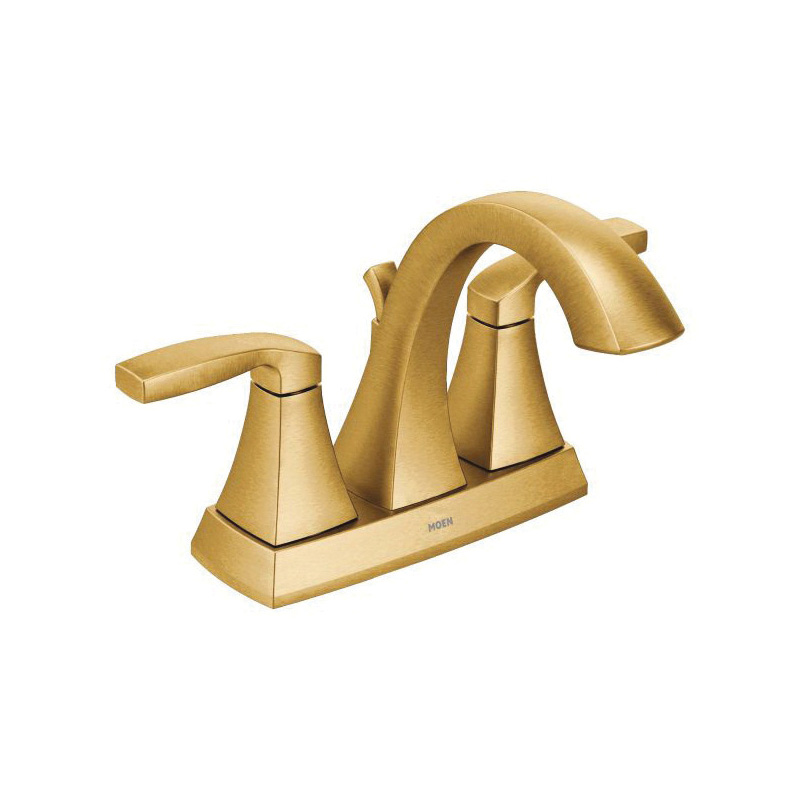 Moen® 6901BG Centerset Bathroom Faucet, Voss™, Brushed Gold, 2 Handles, Lift Rod Drain, 1.2 gpm Flow Rate