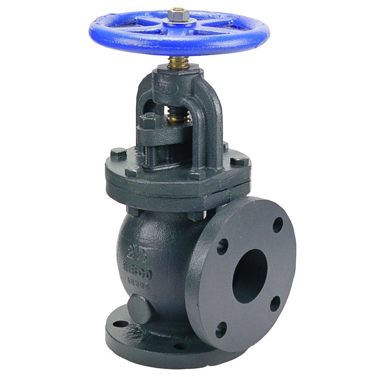 NIBCO® NHD300E F-818-B Angle Valve, 2-1/2 in Nominal, Flanged End Style, 125 lb, Cast Iron Body, Handwheel Actuator, Domestic