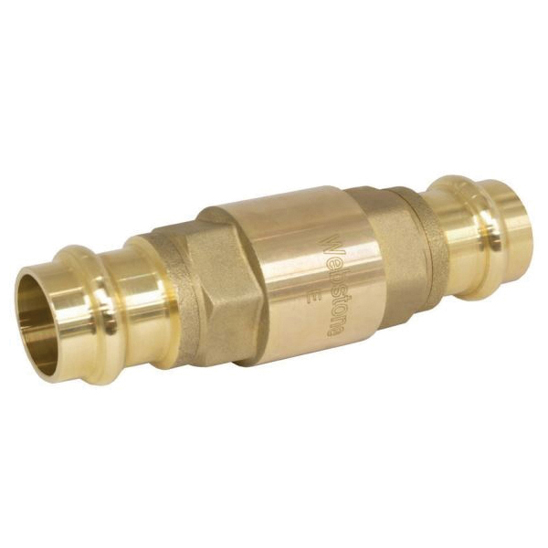 Webstone PRO-CONNECT PRESS™ H-10784W H-107X Inline Spring Check Valve, 1 in Nominal, Press End Style, Forged DZR Brass Body, Import