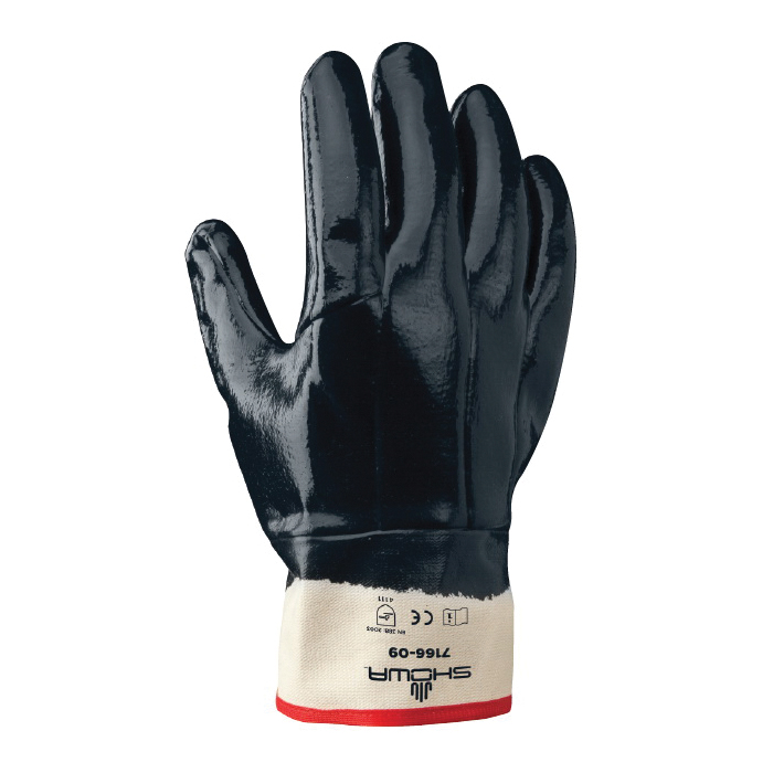 Nitri-Pro® 7066-09 7066 General Purpose Gloves, Wing Thumb Style, M, Nitrile Palm, Navy/White, Safety Cuff, Resists: Abrasion, Cut, Oil, Snag and Puncture, Cotton Jersey Lining