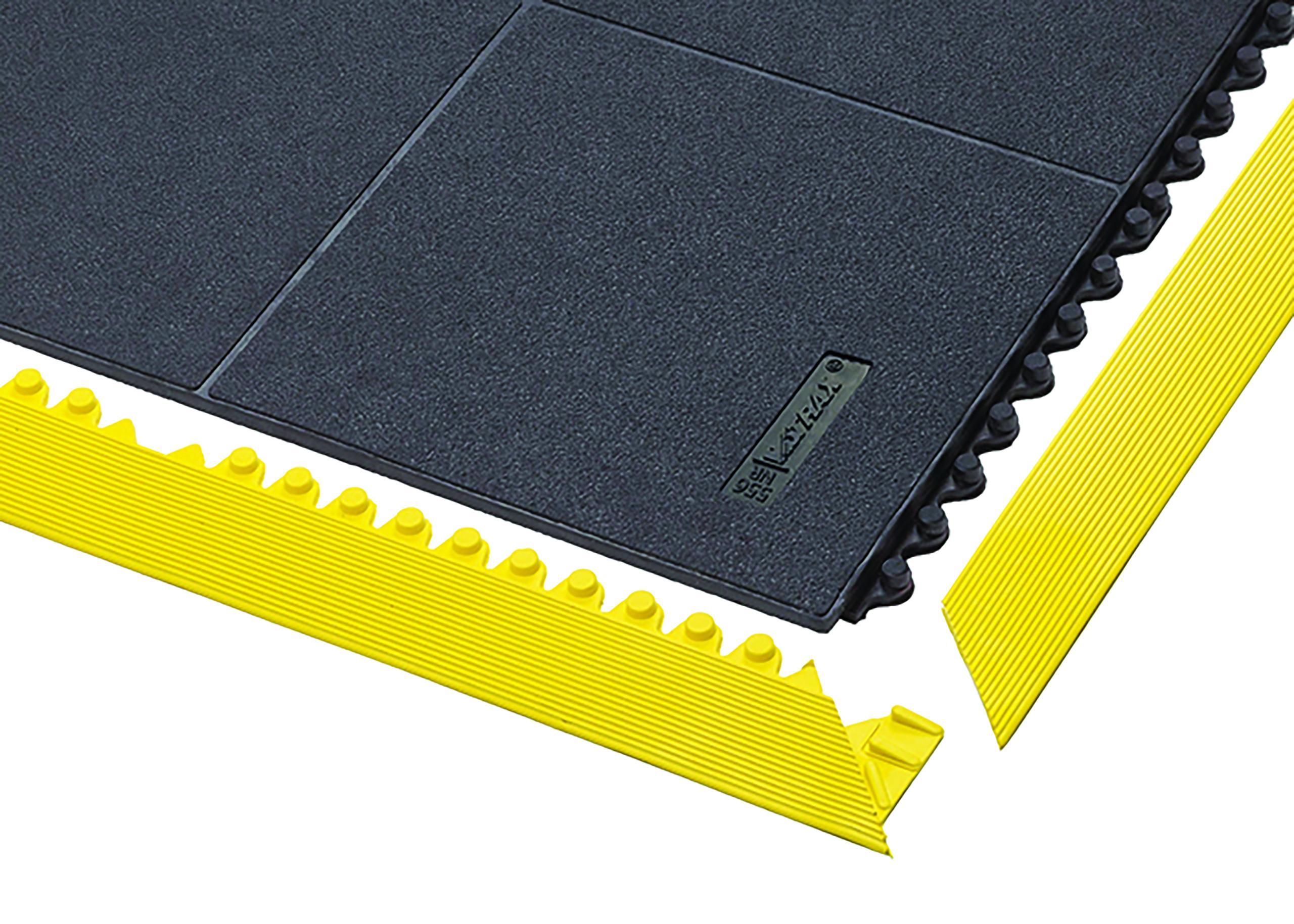 NoTrax&reg; 979S0312YB Saddle Trax&trade; Anti-Fatigue Floor Mat, 12 ft L x 3 ft W x 1 in THK, Vinyl, Diamond Plate Surface Pattern, Closed Cell PVC Foam Base, Resists: Industrial Fluid and Chemical