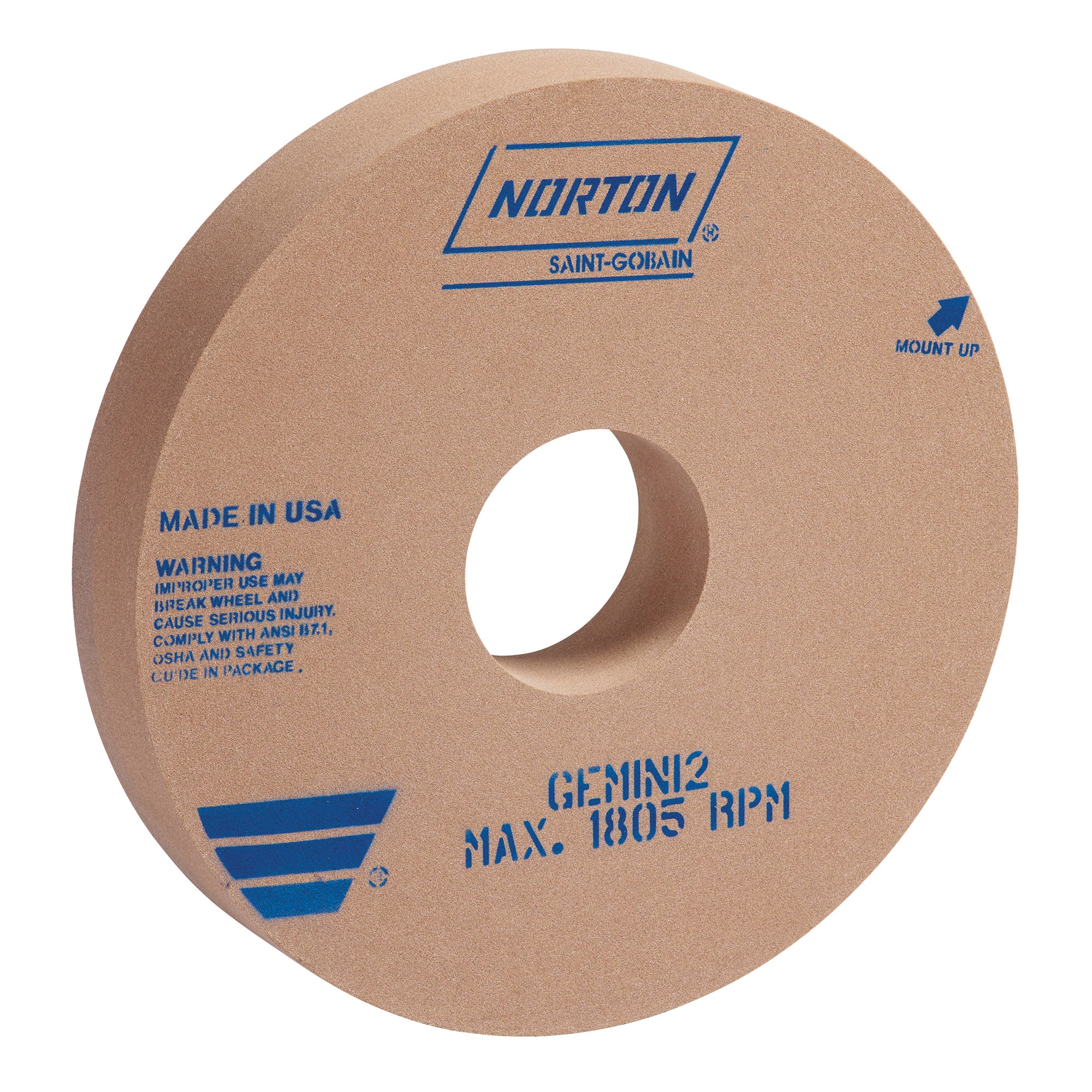 Norton&reg; Gemini&reg; 66243483779 55A Straight Surface and Cylindrical Grinding Wheel, 18 in Dia x 2 in THK, 5 in Center Hole, 60 Grit, Aluminum Oxide Abrasive