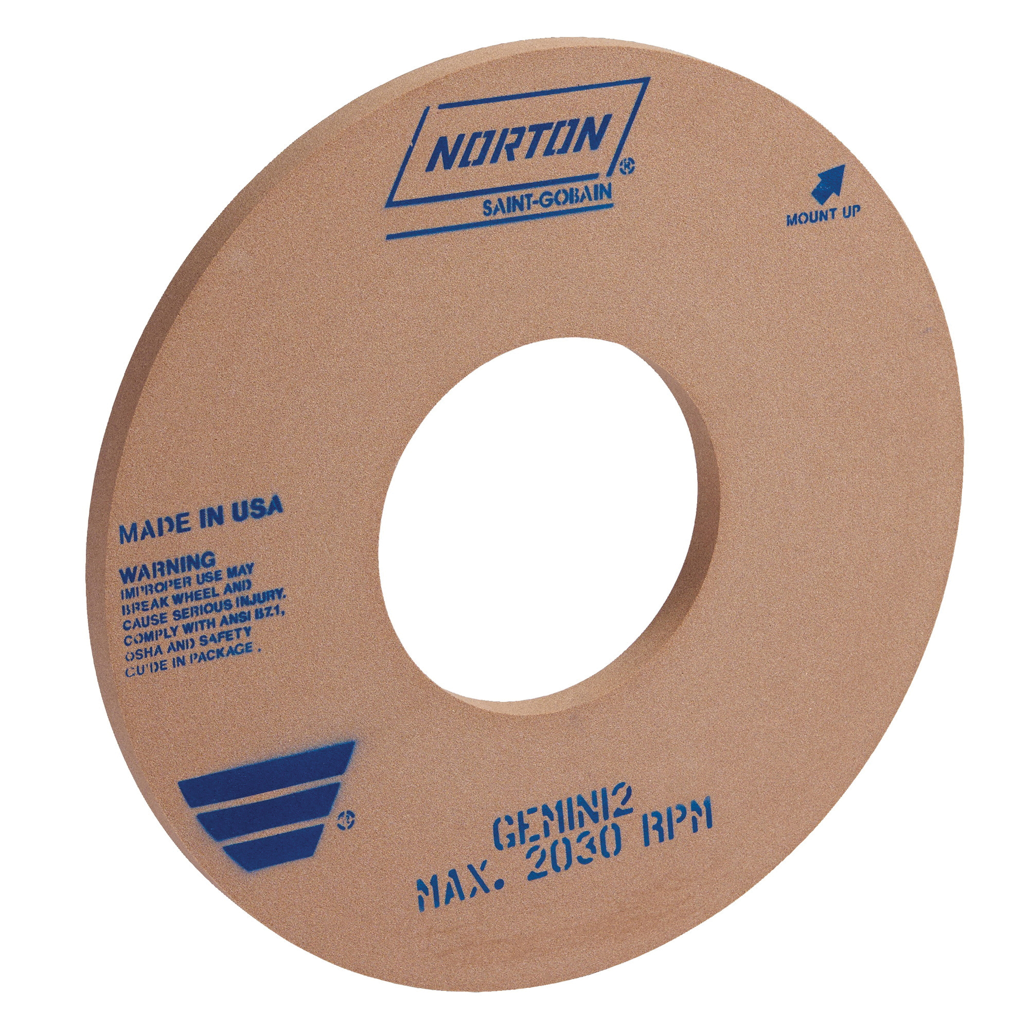 Norton&reg; Gemini&reg; 66243483782 55A Straight Surface and Cylindrical Grinding Wheel, 20 in Dia x 1 in THK, 8 in Center Hole, 60 Grit, Aluminum Oxide Abrasive