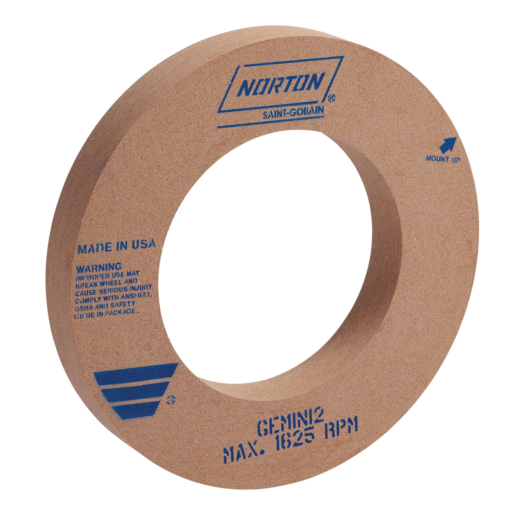 Norton&reg; Gemini&reg; 66243483787 55A Straight Surface and Cylindrical Grinding Wheel, 20 in Dia x 1 in THK, 12 in Center Hole, 60 Grit, Aluminum Oxide Abrasive