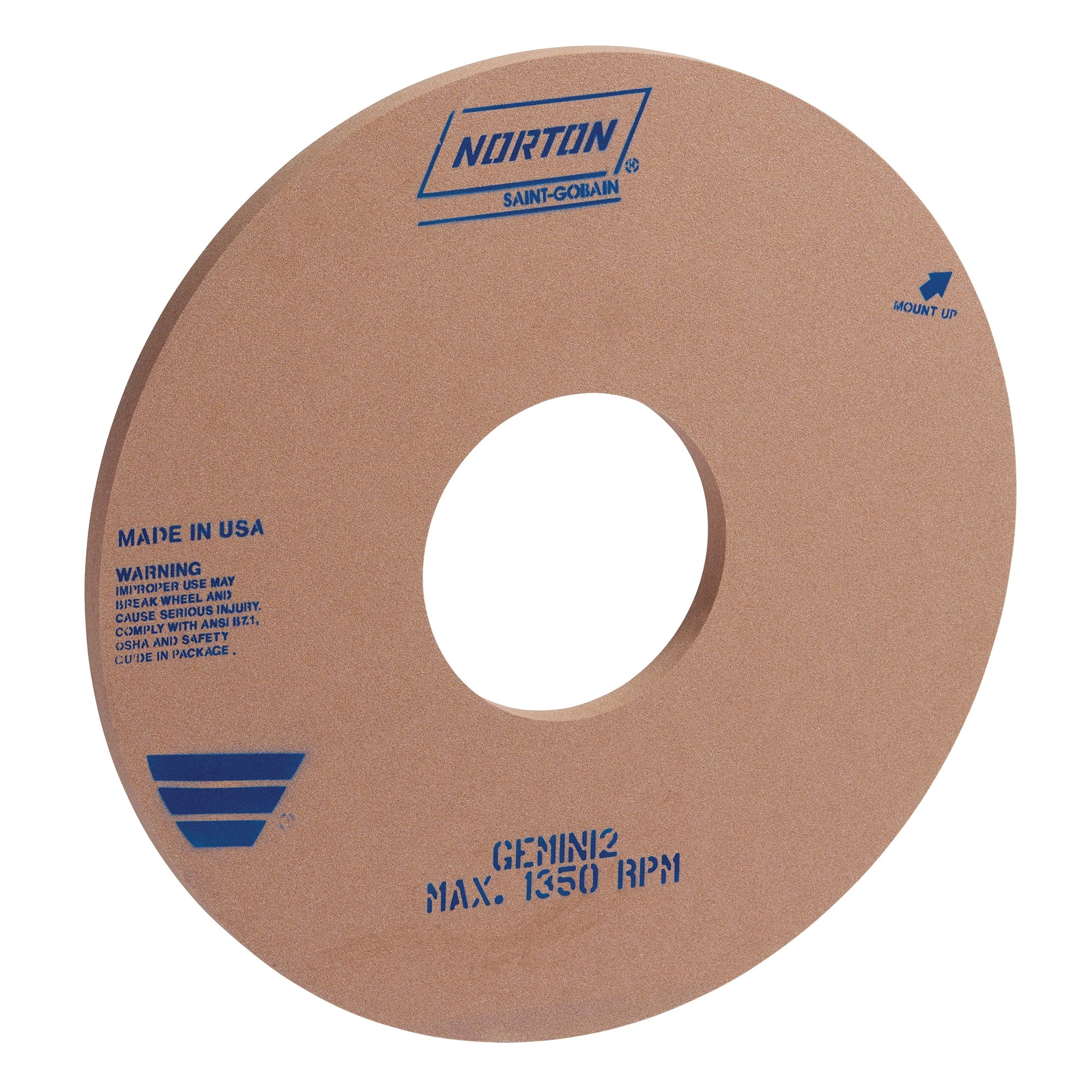 Norton&reg; Gemini&reg; 66243495077 55A Straight Surface and Cylindrical Grinding Wheel, 16 in Dia x 1 in THK, 5 in Center Hole, 60 Grit, Aluminum Oxide Abrasive