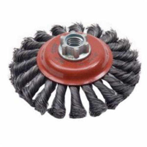 Norton&reg; 66252833483 Heavy Duty Saucer Cup Brush, 4 in Dia Brush, 5/8-11 Arbor Hole, 0.02 in Dia Filament/Wire, Twist Knot, Carbon Steel Fill