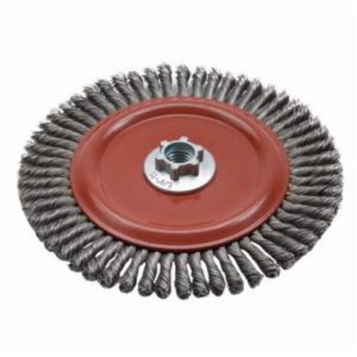 Norton&reg;BLUEFIRE 66252833490 Narrow Face Wheel Brush, 5 in Dia Brush, 3/16 in W Face, 0.02 in Dia Stringer Bead Knot Filament/Wire, 5/8-11 Arbor Hole