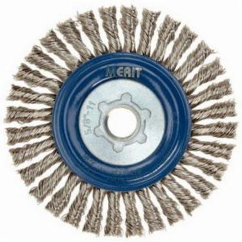 Norton&reg;BLUEFIRE 66252833491 Narrow Face Wheel Brush, 5 in Dia Brush, 3/16 in W Face, 0.02 in Dia Stringer Bead Knot Filament/Wire, 5/8-11 Arbor Hole