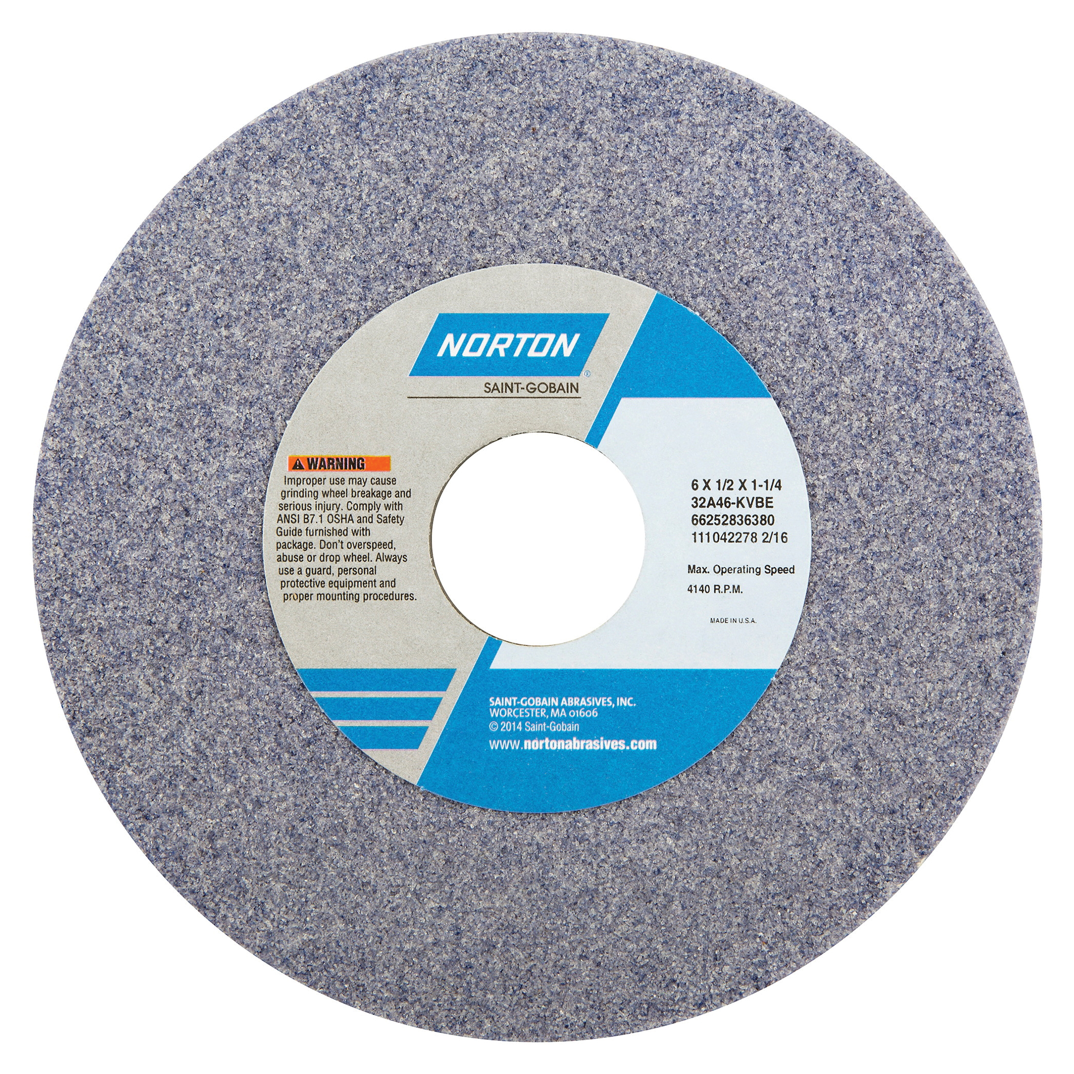 product Norton® 66253364414 5SG Series Toolroom Wheel, Straight, 14 in Wheel Dia X 2 in Wheel THK X 5 in Center Hole, 60 Grit, Type 1 Wheel