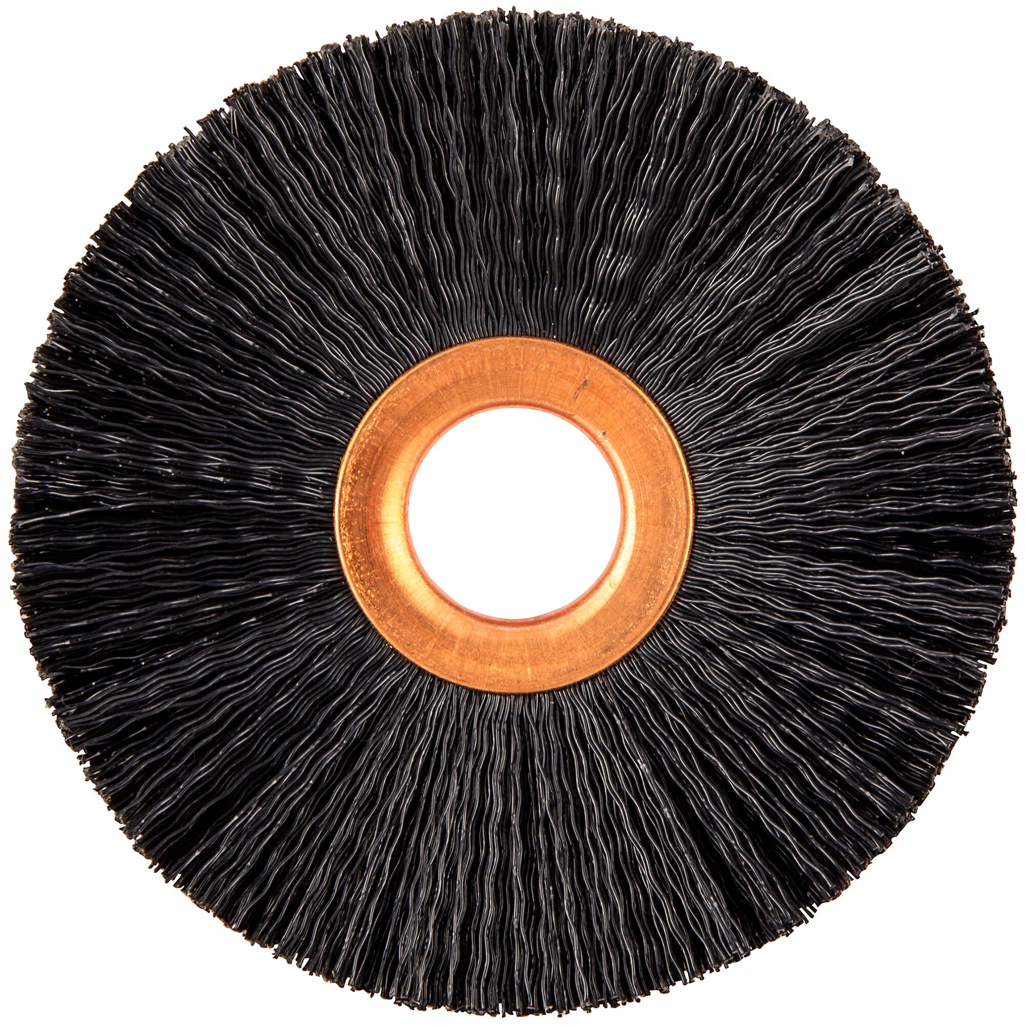 Norton&reg; 66252838842 Radial Wire Brush, 3 in Dia Brush, 3/8 in W Face, 0.0300 in Dia Filament/Wire Crimped Filament/Wire, 5/8 in Arbor Hole
